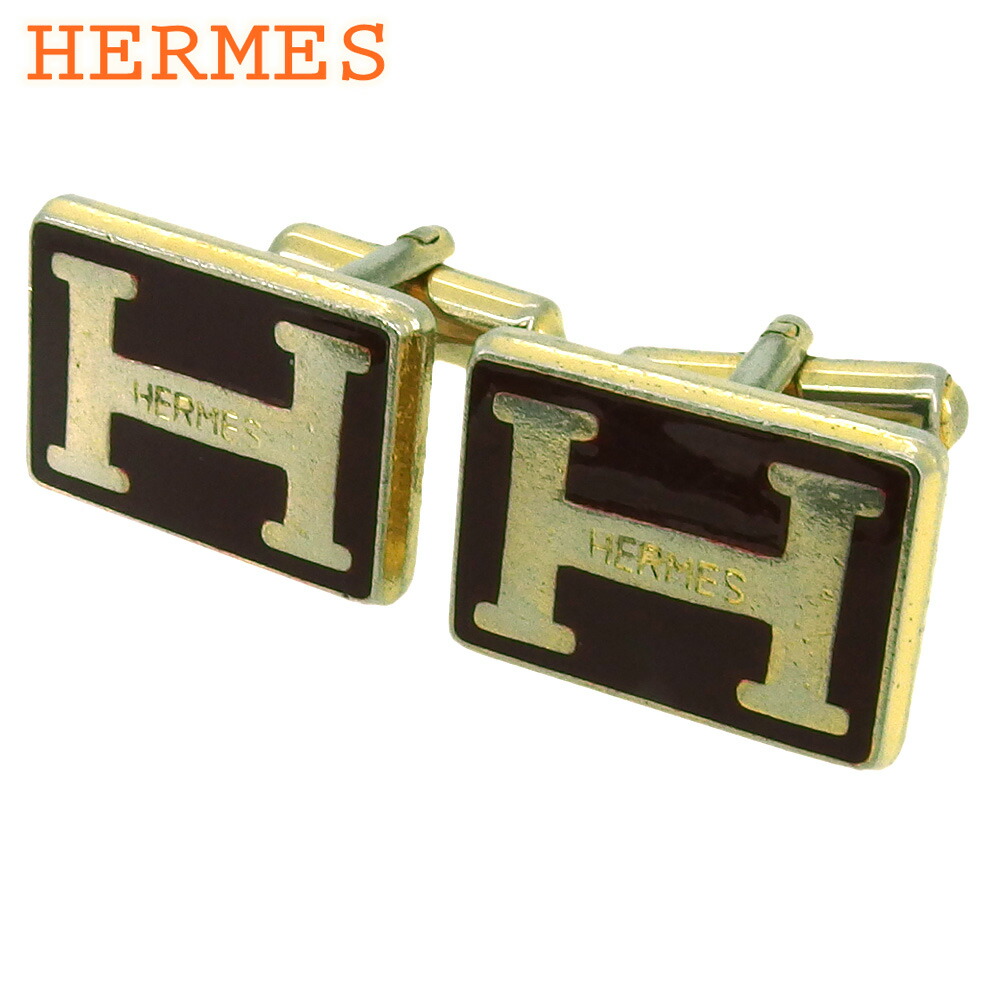 スウィヴル式 カフリンクス 中古 送料無料 ブランドデポ ゴールドメッキ ゴールド メンズ カフス Hermes ブラウン エルメス カフス Hマーク メンズ T エルメス