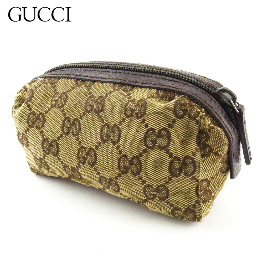 10 オフ ブラウン ファッション ファッションセール Gucci 値下げ中 期間限定ポイント2倍 グッチ 送料無料 中古 ラスト1個 グッチ ポーチ 化粧ポーチ レディース メンズ Ggキャンバス ベージュ ブラウン キャンバス レザー Gucci L3348 送料無料