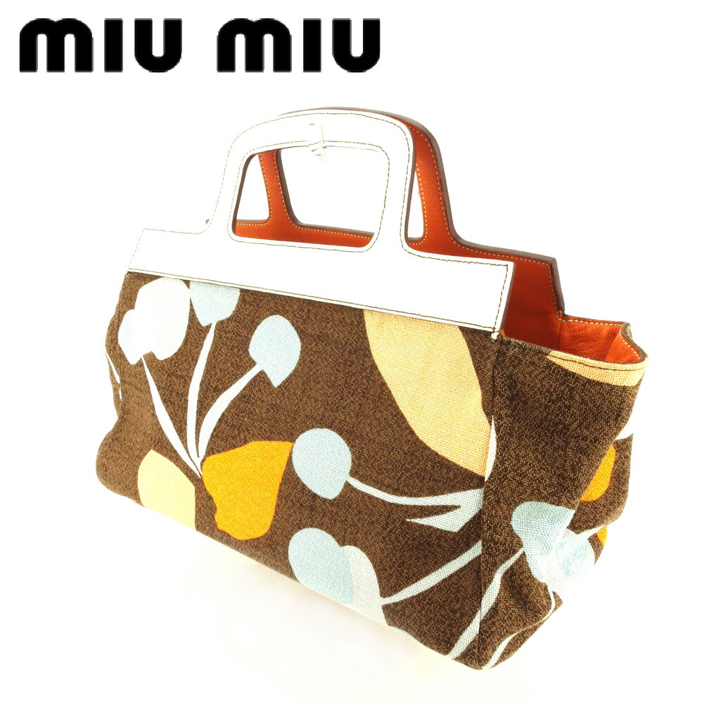 中古 Miu トートバッグ ミュウミュウ ハンドバッグ ブラウン リバーシブル トート オレンジ トートバッグ Miu キャンバス レザー 白系 リバーシブル ホワイト Miu ミュウミュウ T71 ブランドデポブランド品 夏 プレゼント