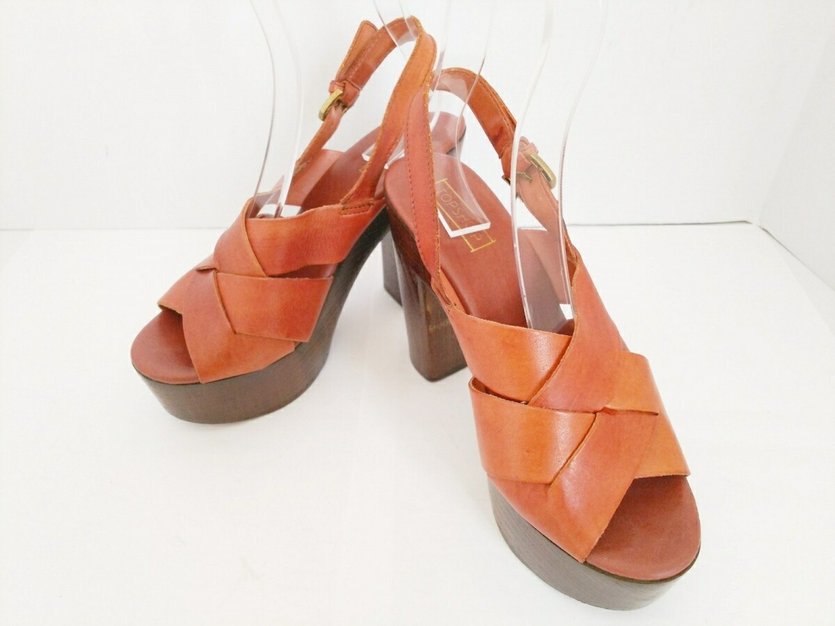 TOPSHOP(トップショップ) サンダル 38 レディース ブラウン×ダークブラウン レザー×ウッド