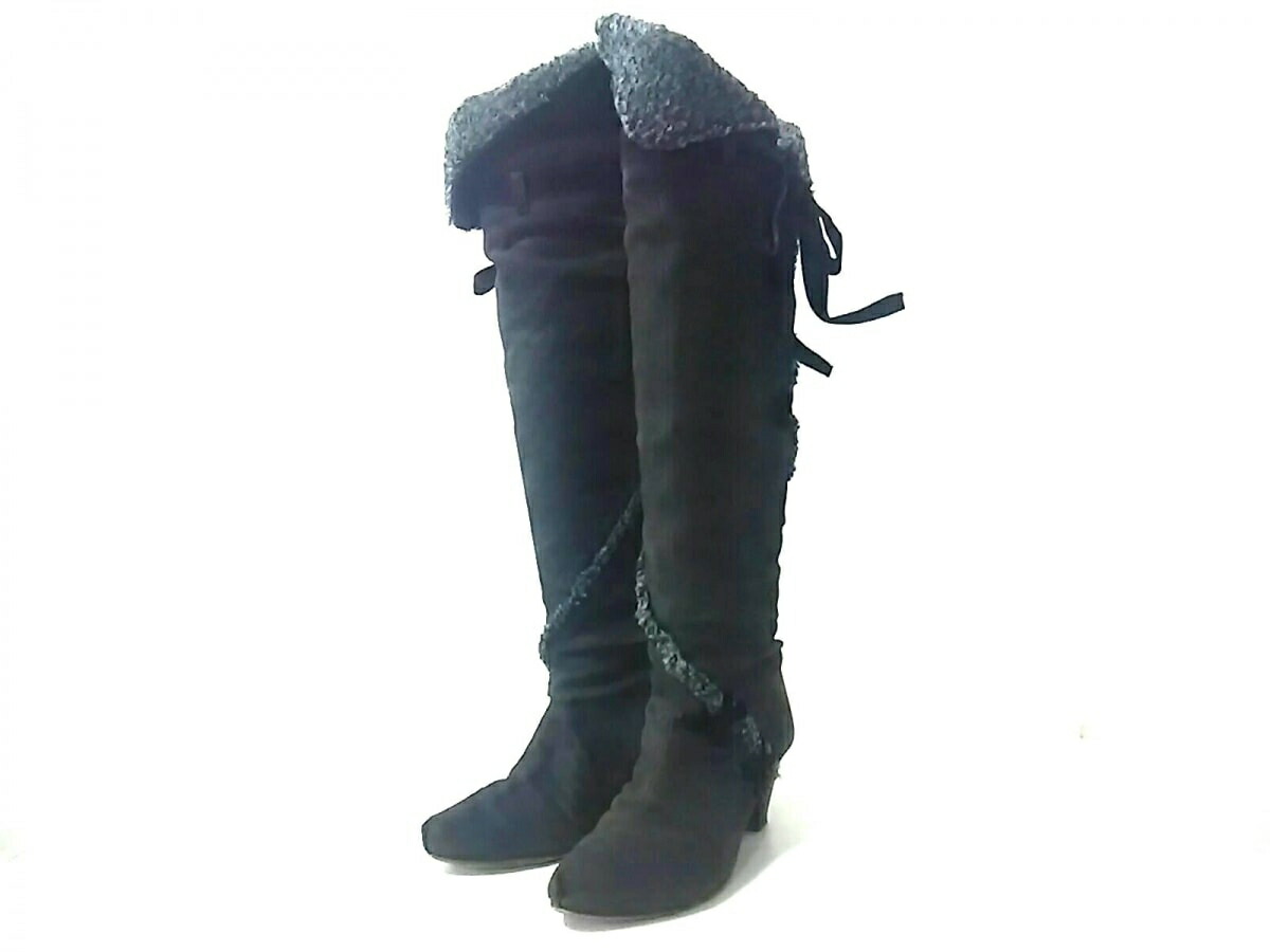 Wanonano ワノナノ ロングブーツ 22 1 2 レディース 黒 レザー 正規品スーパーsale 店内全品キャンペーン