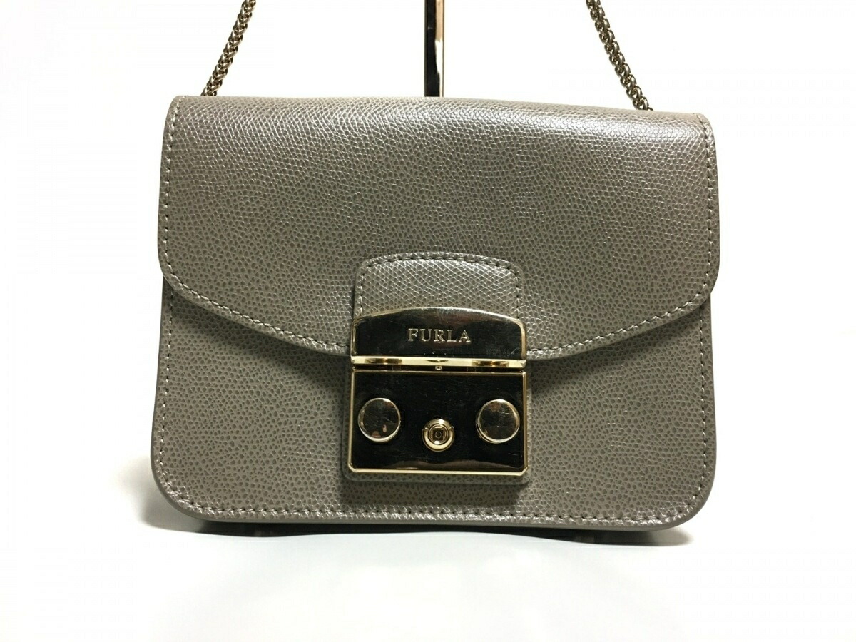 ブランディア 店 グレー レザー 中古 グレー メトロポリス 1031 メトロポリス Furla フルラ ショルダーバッグ チェーンショルダー チェーンショルダー 新着