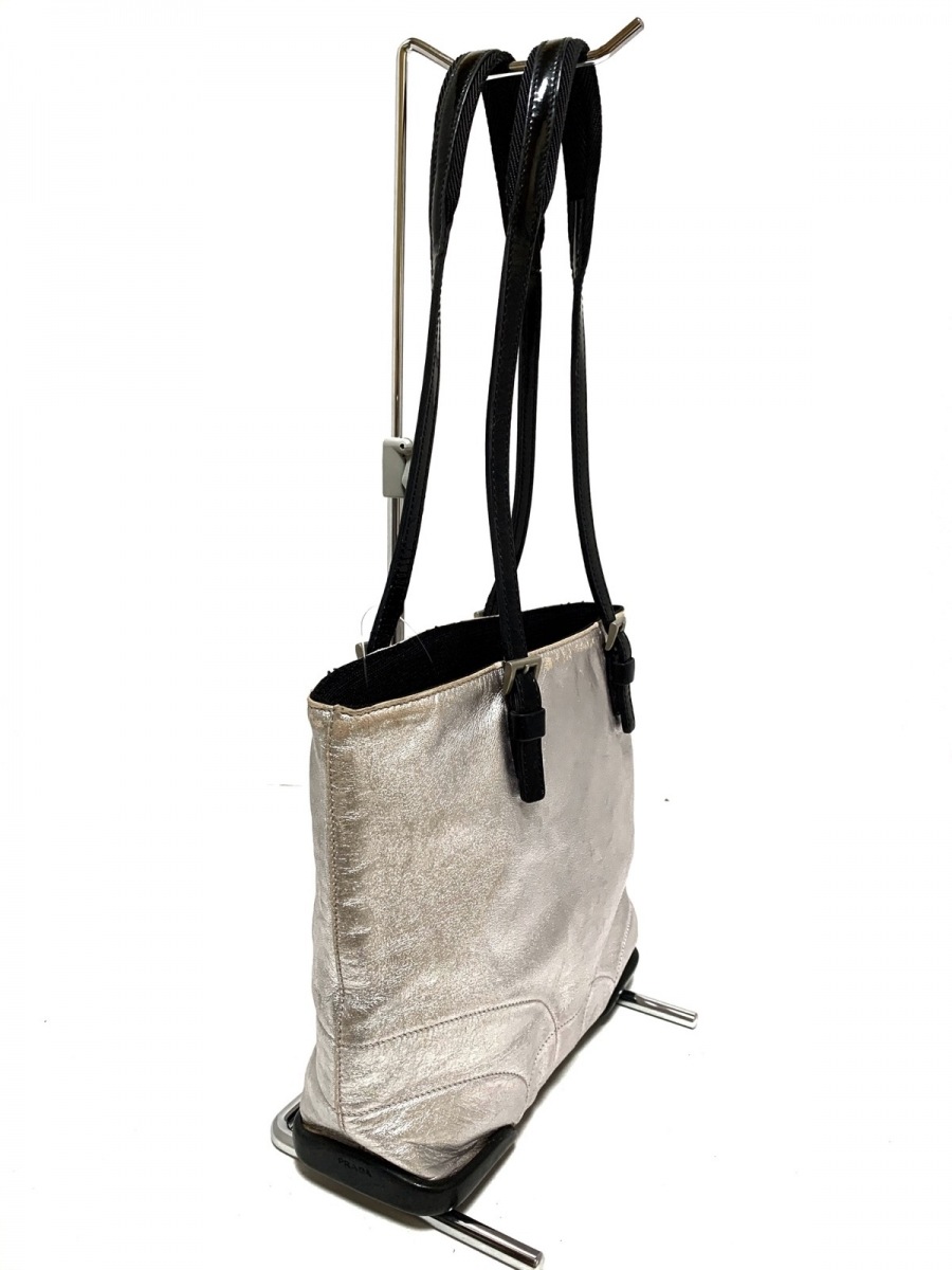 Prada プラダ トートバッグ シルバーピンク 黒 ミニバッグ レザー 中古 Visastart Com