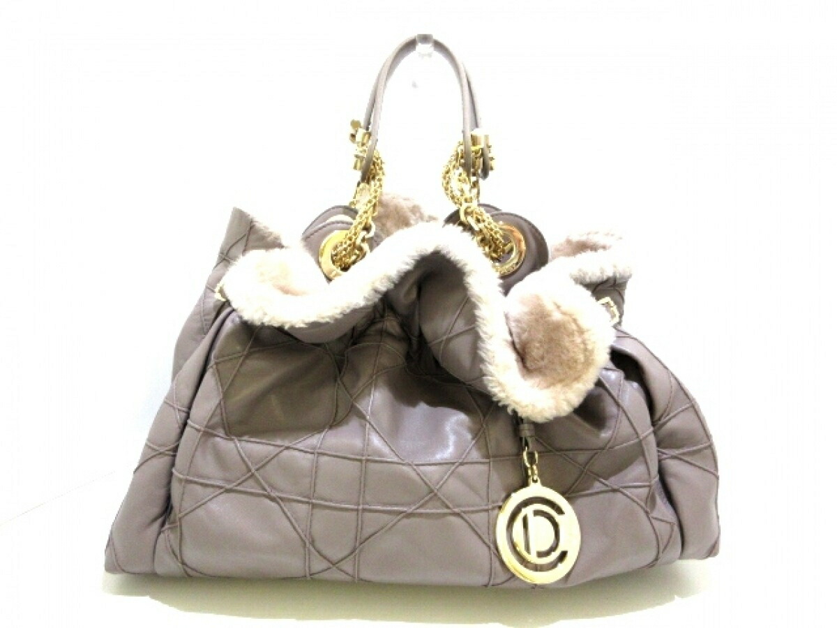 Christiandior クリスチャンディオール ハンドバッグ美品 ルトラント グレージュ ベージュ チェーンハンドル レザー フェイクファー 中古 Filmsdeculfrancais Com