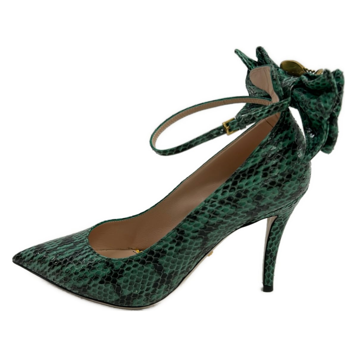 【中古】GUCCI(グッチ) パンプス 蜂(ビー)/シュロの葉 青碧緑であること×黒