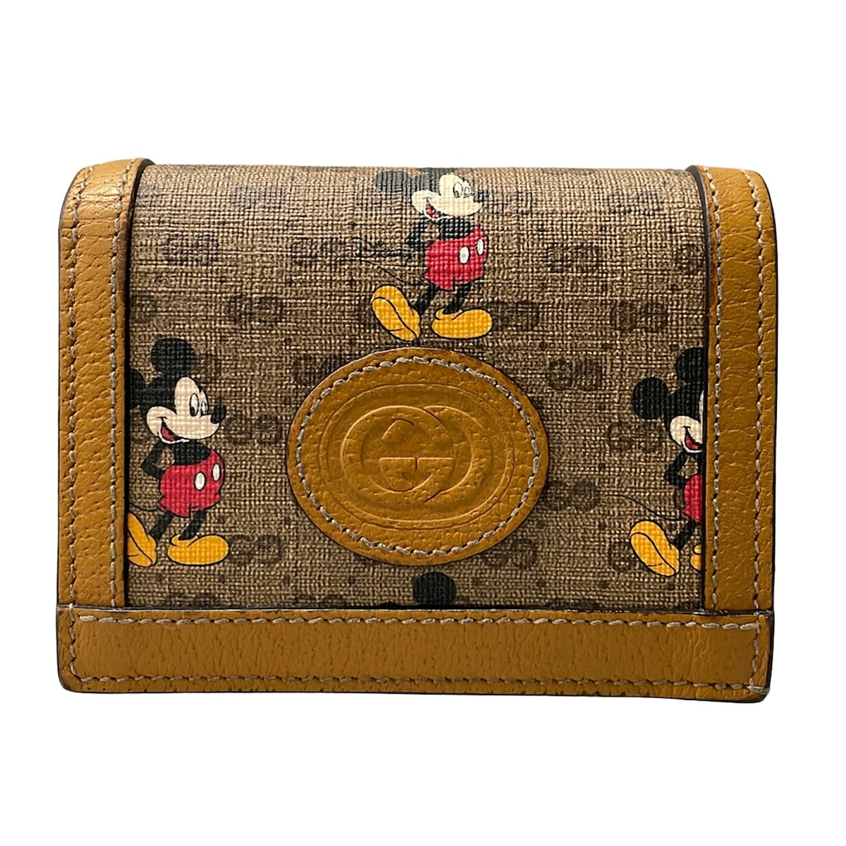 【中古】GUCCI(グッチ) マイクロGG,GGつけ加える・GGスプリーム 2つ折り金入れ ×Disney/ミッキーマウス ベージュ×暗然たる赤銅色×赤銅色 なめし革