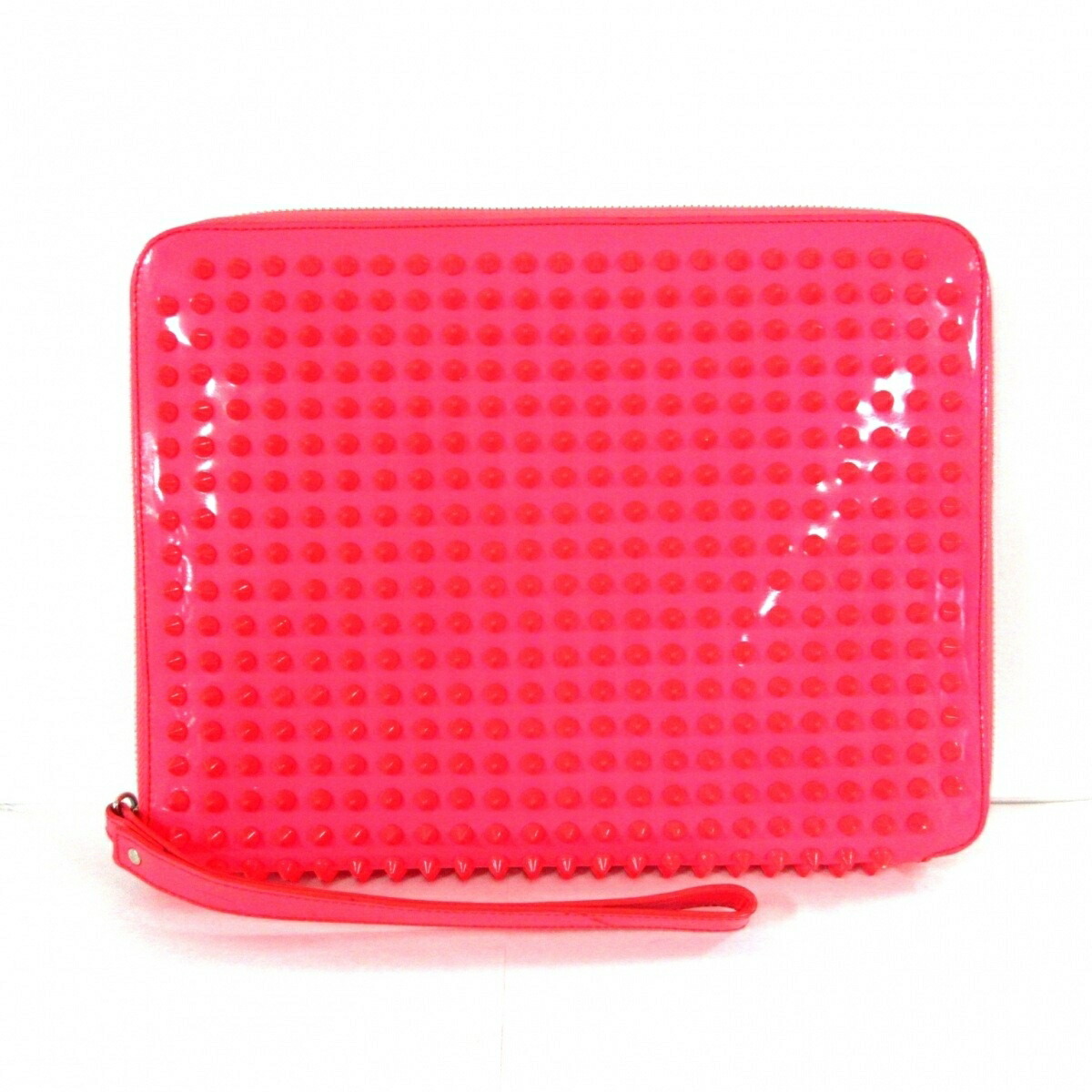 Christian Louboutin クリスチャンルブタン 小形器物奇麗さ代物 桃色 Ipadケイス ラウンドチャック スタッズ エナメル 皮革 中古 Brucetires Ca