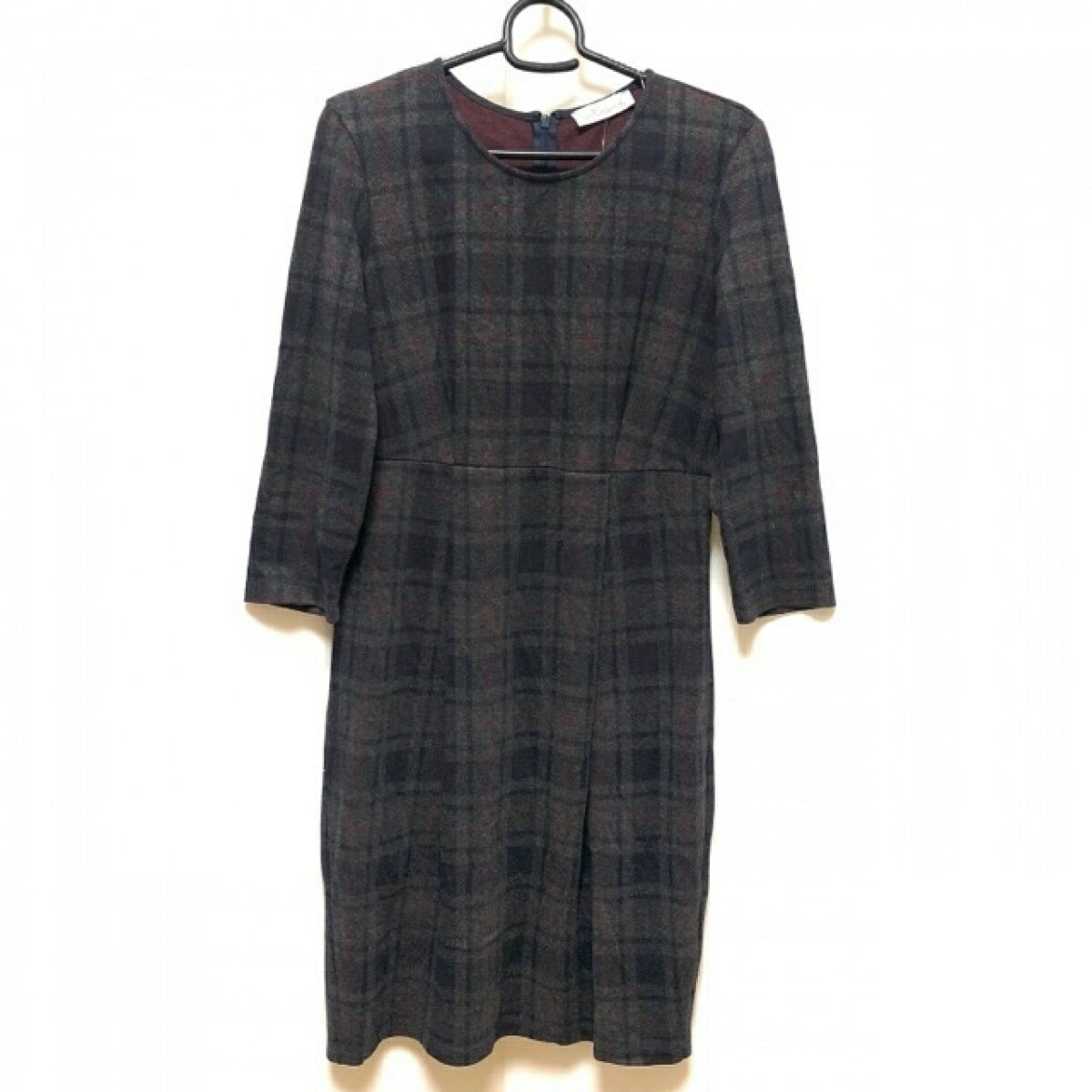 中古 Intrend Max Maraoutlet ロッジ流行り マックスマーラアウトレット ワン欠けら 労働者の一団ネック 長袖 ひざ丈 標す心柄 か黒い灰色 ダークネービー 朱塗 Klubwino Pl