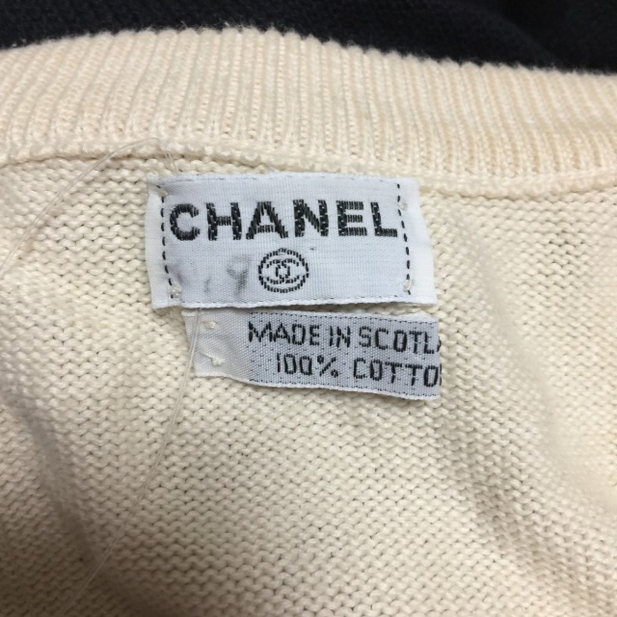 中古 Chanel シャネル ワンピース クルーネック 長袖 ひざ丈 アイボリー 黒 Altamisa Mx