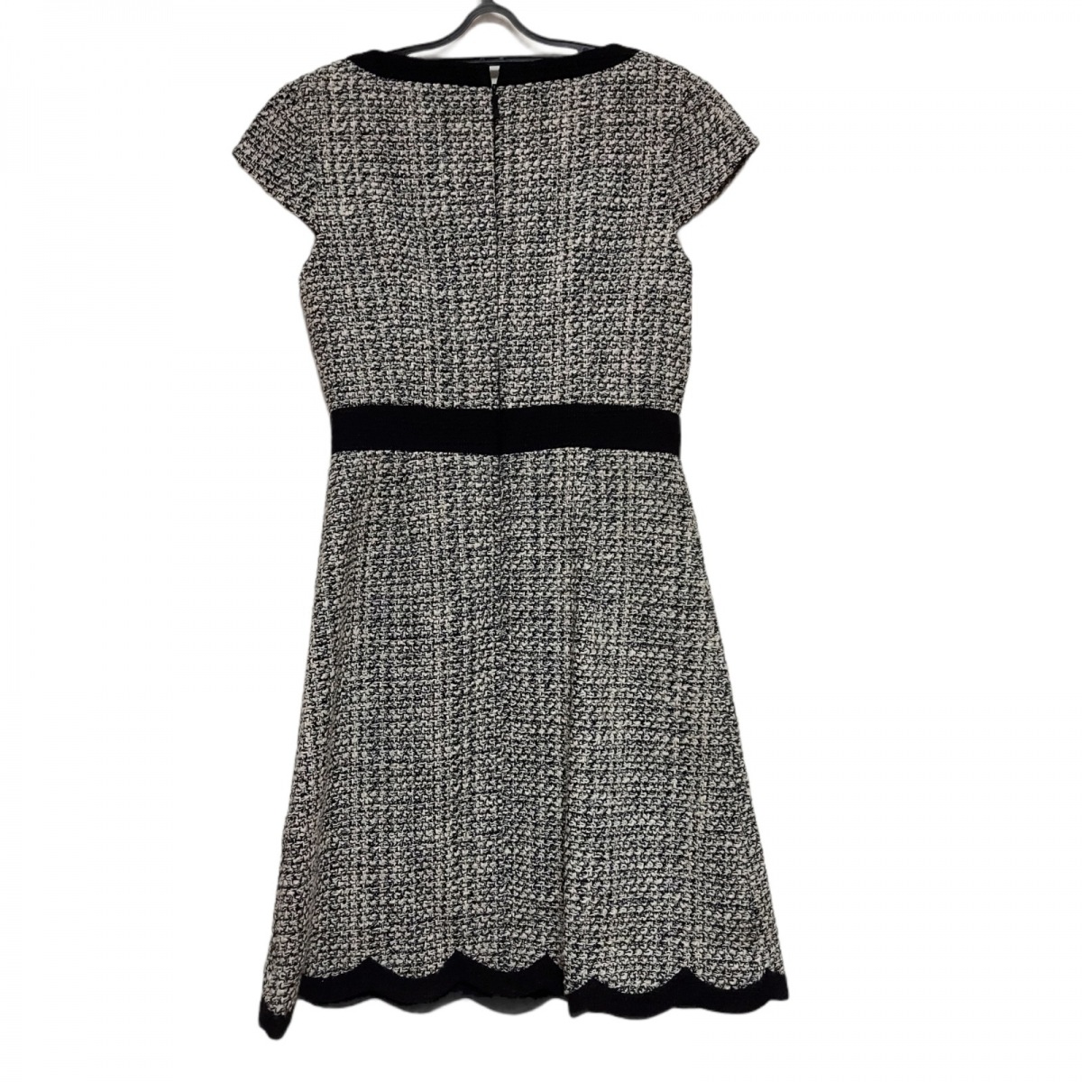 中古 Kate Spade ケイトスペード ワンピース 半袖 ひざ丈 ツイード 黒 白 septicin Com