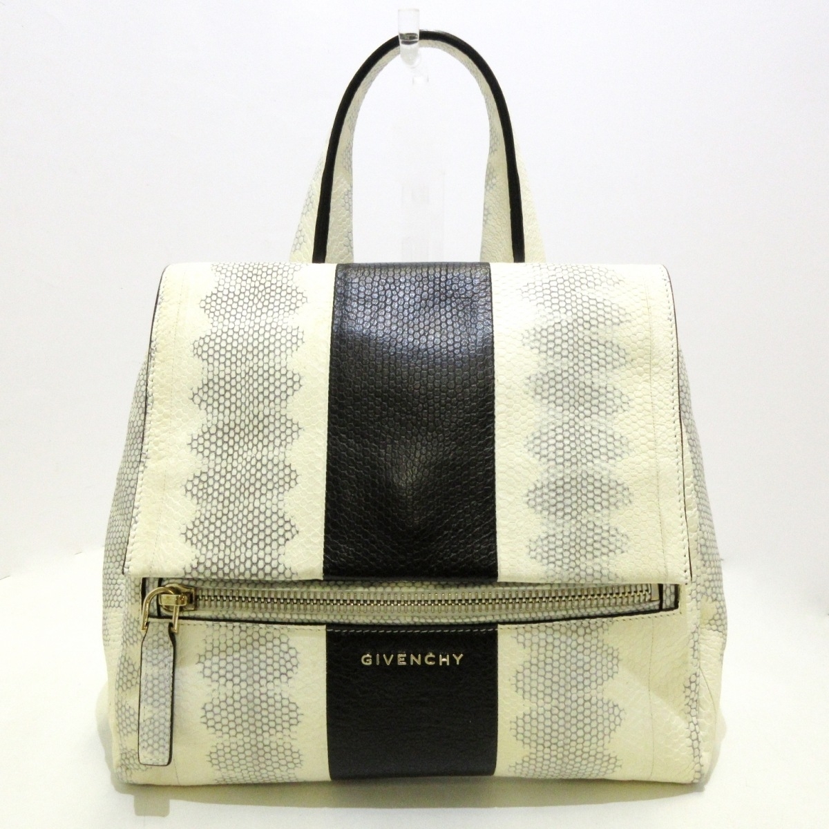 中古 Givenchy ジバンシー ハンドバッグ 型押し加工 アイボリー 黒 レザー Filmsdeculfrancais Com