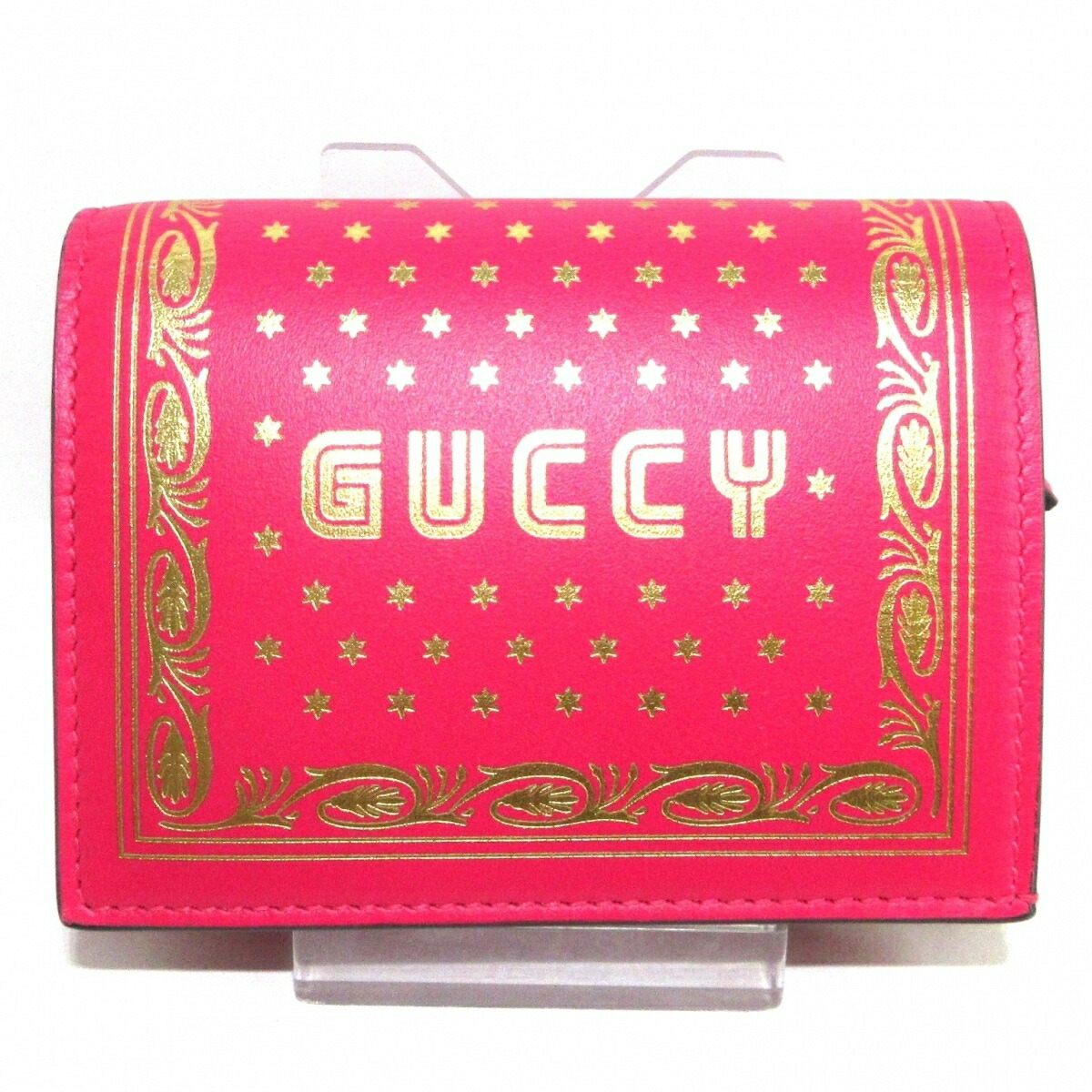 中古 Gucci グッチ Guccy 2つ折り財布 Segaコラボ ピンク ゴールド レザー Cdm Co Mz