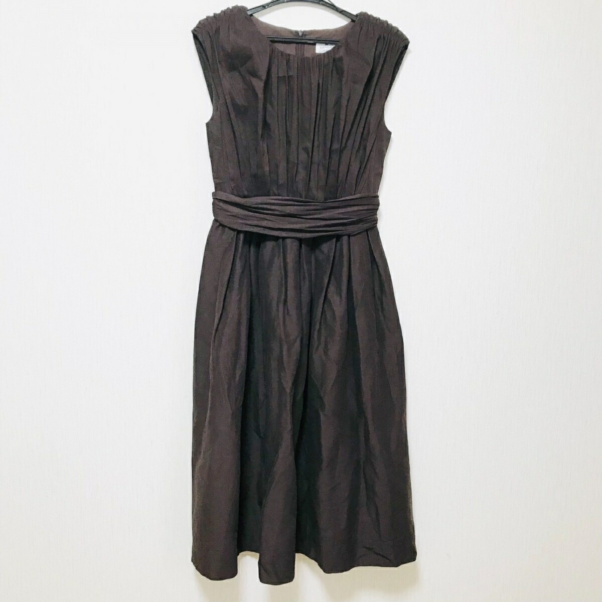 中古 Lanvin En Bleu ランバンオンブルー ワンピース 乗組み素っ首 ノースリーブ マキシ背丈 ギャザー 黒っぽい銅色 Upntabasco Edu Mx