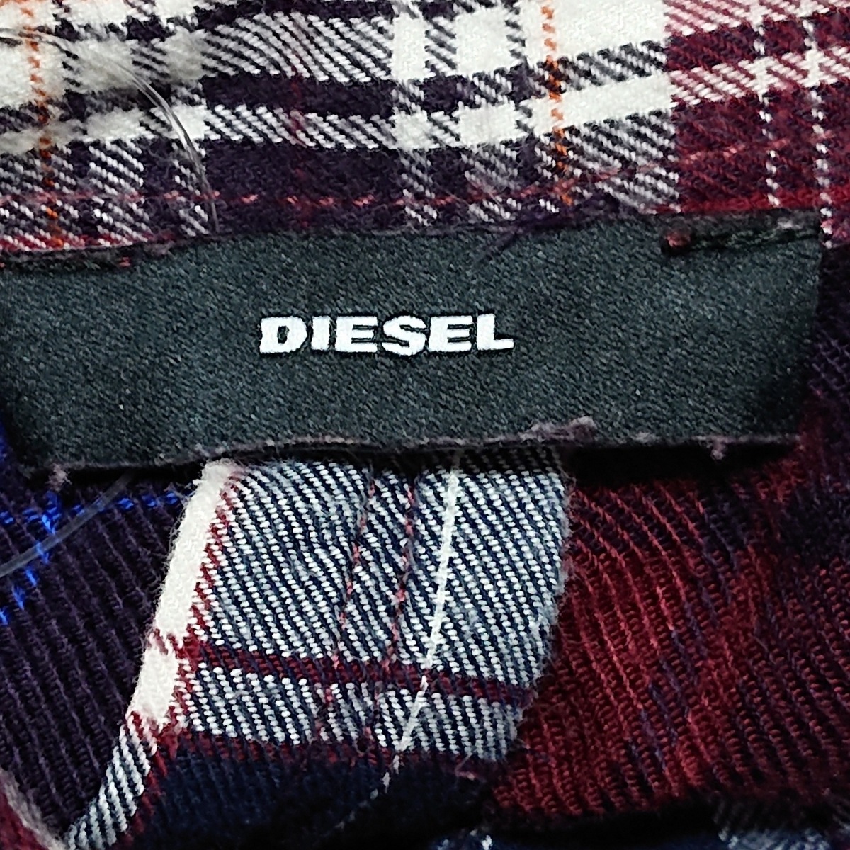 中古 Diesel ディーゼル ワンピース レギュラーカラー 長袖 ひざ丈 チェック柄 シャツワンピ ボルドー ネイビー マルチ Ceconsolidada Cl