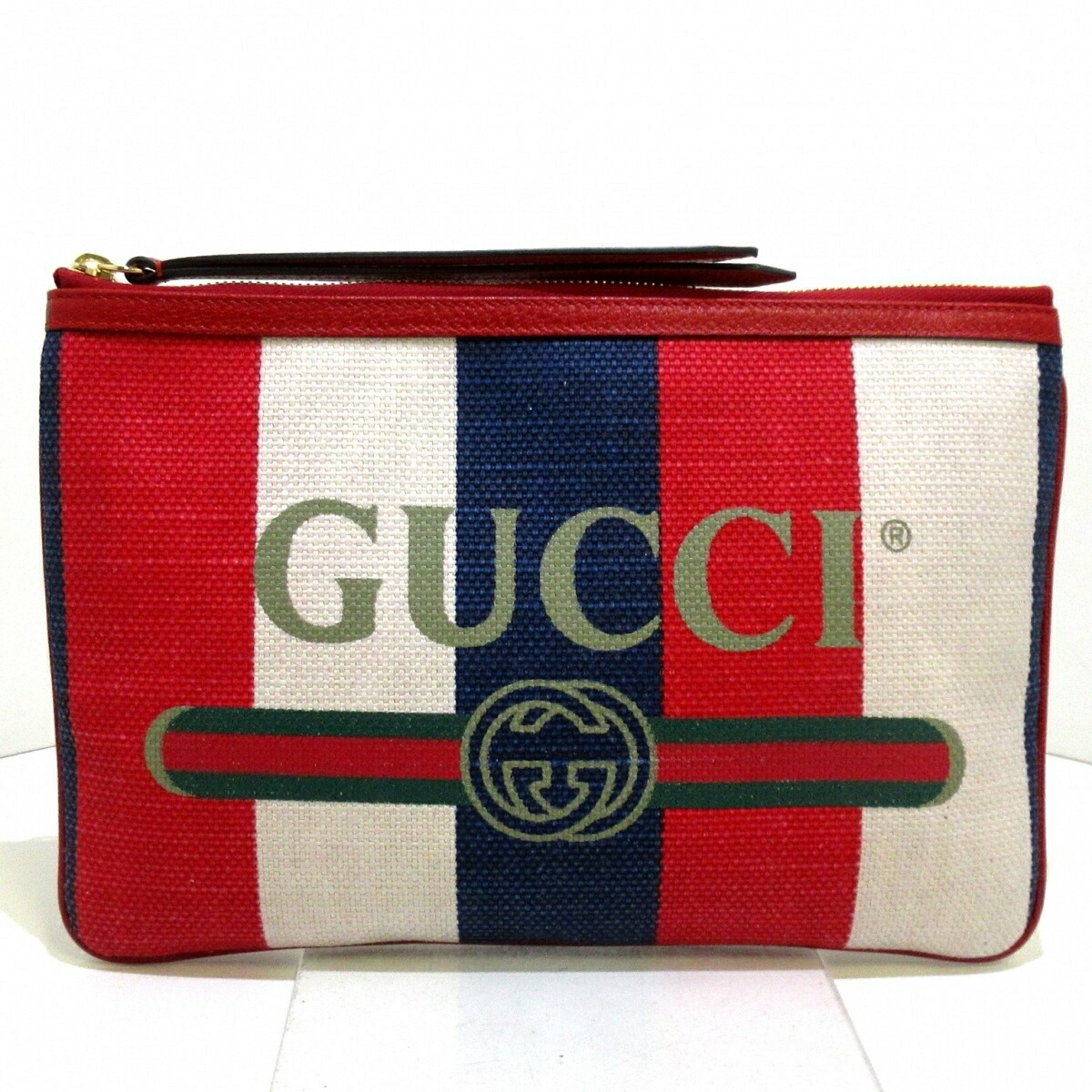 中古 Gucci グッチ グッチプリント クラッチバッグ アイボリー レッド ネイビー キャンバス レザー Fmcholollan Org Mx