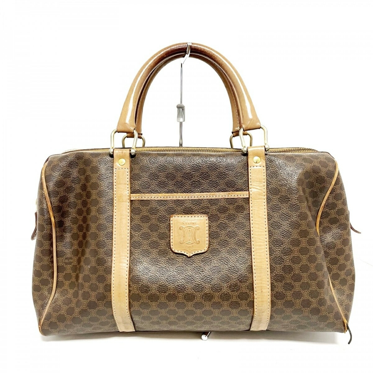 かけに celine - CELINE セリーヌ マカダム柄 ハンドバッグ ブラウンの 安いサイト 【美品】セリーヌ マカダム柄 総柄 ミニボストン レアカラー ベージュ PVC ボストンバッグ