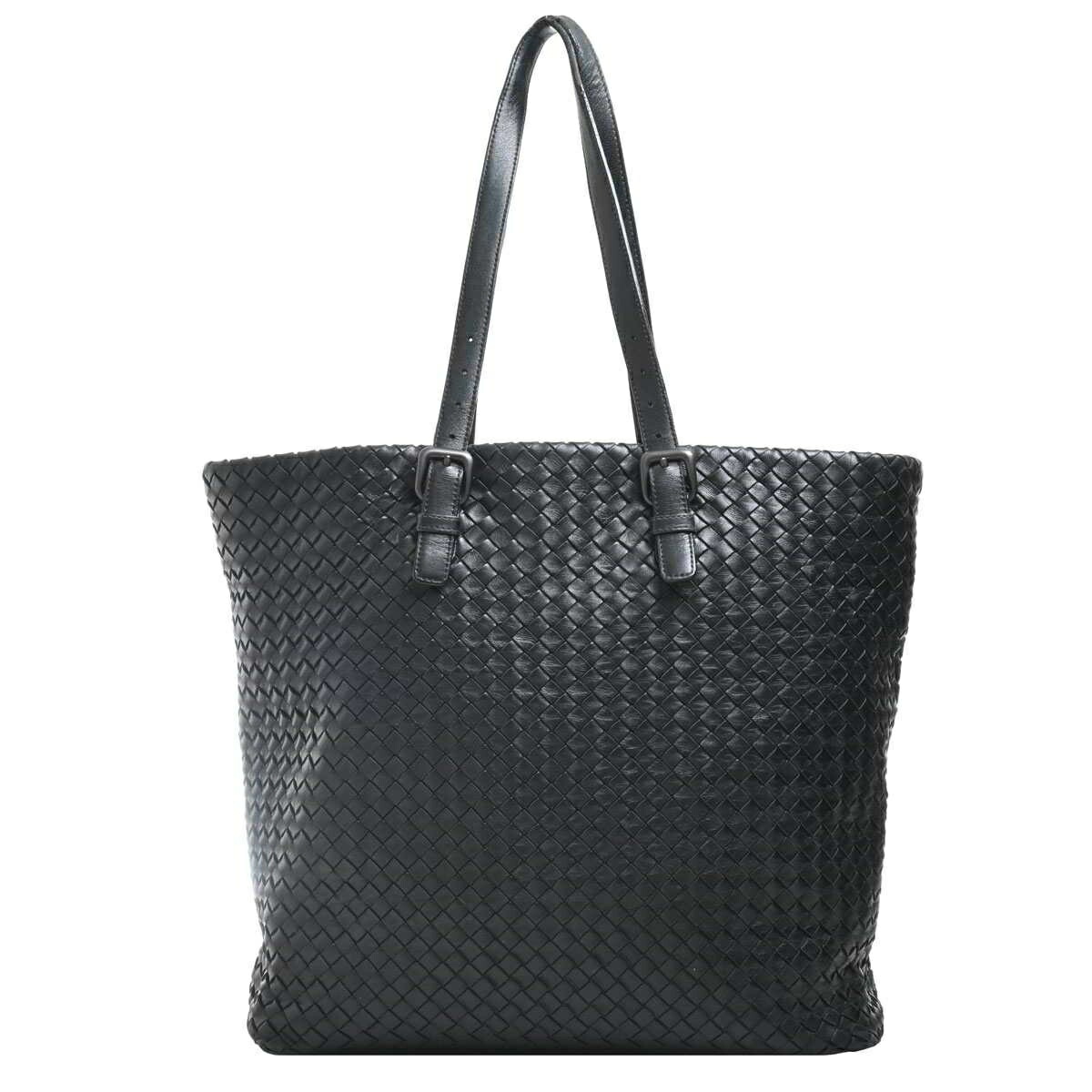 【中古】BOTTEGA VENETA(ボッテガヴェネタ) イントレチャート トートバッグ 黒 レザー