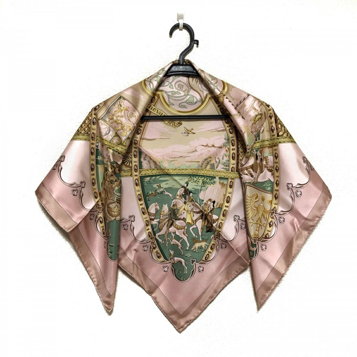 HERMES エルメス カレ90 スカーフ La vie a cheval ピンク×ベージュ