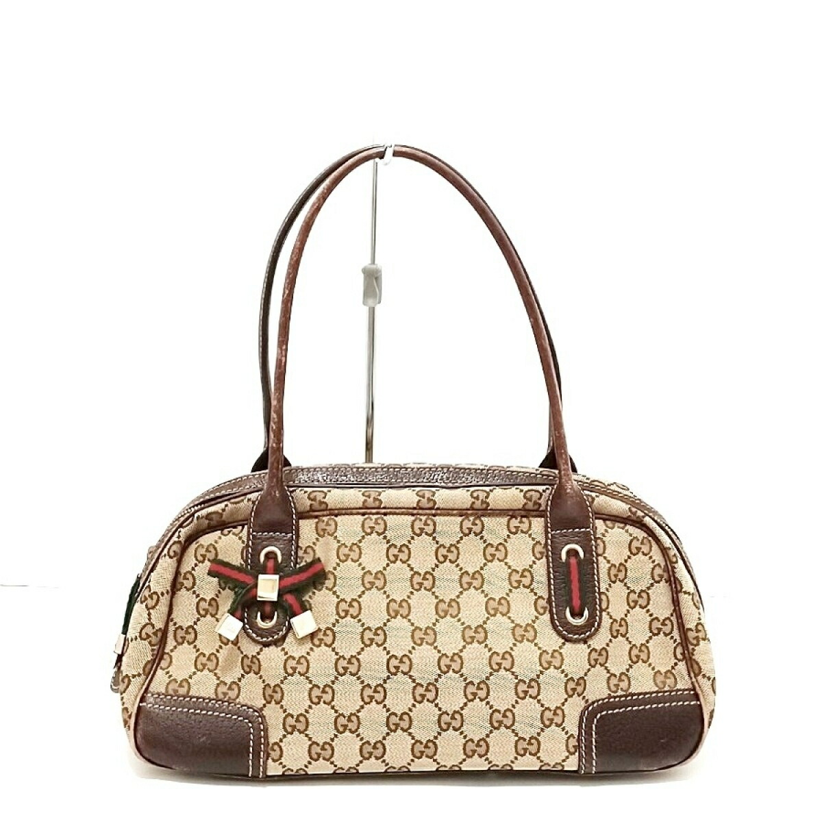 【中古】GUCCI(グッチ) プリンシー,GG柄 ショルダーバッグ ベージュ×ダークブラウン×マルチ ジャガード×レザー