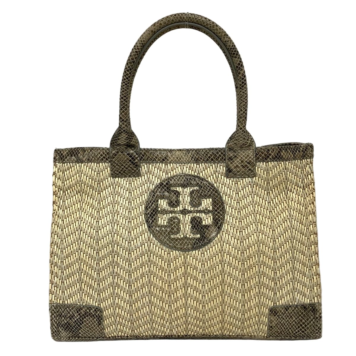 【中古】TORY BURCH(トリーバーチ) トートバッグ 型押し加工 ベージュ×アイボリー×マルチ レザー|ブランディア 店