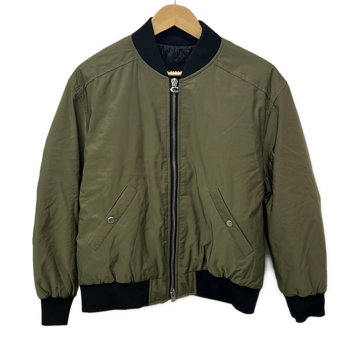 【新着】【中古】COACH(コーチ) ブルゾン 長袖/ジップアップ/中綿/春/秋 カーキ×黒