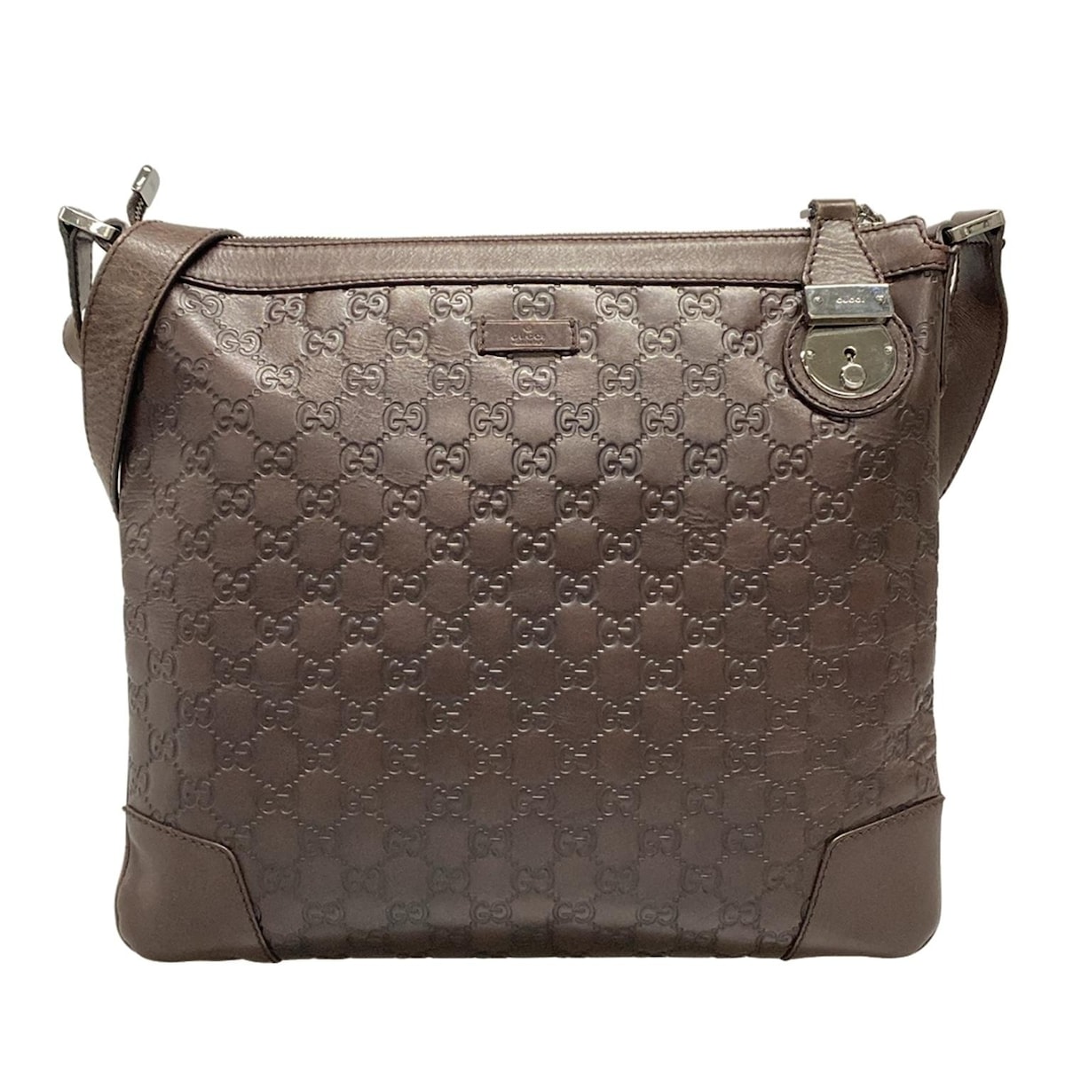 【中古】GUCCI(グッチ) シマライン ショルダーバッグ ダークブラウン レザー