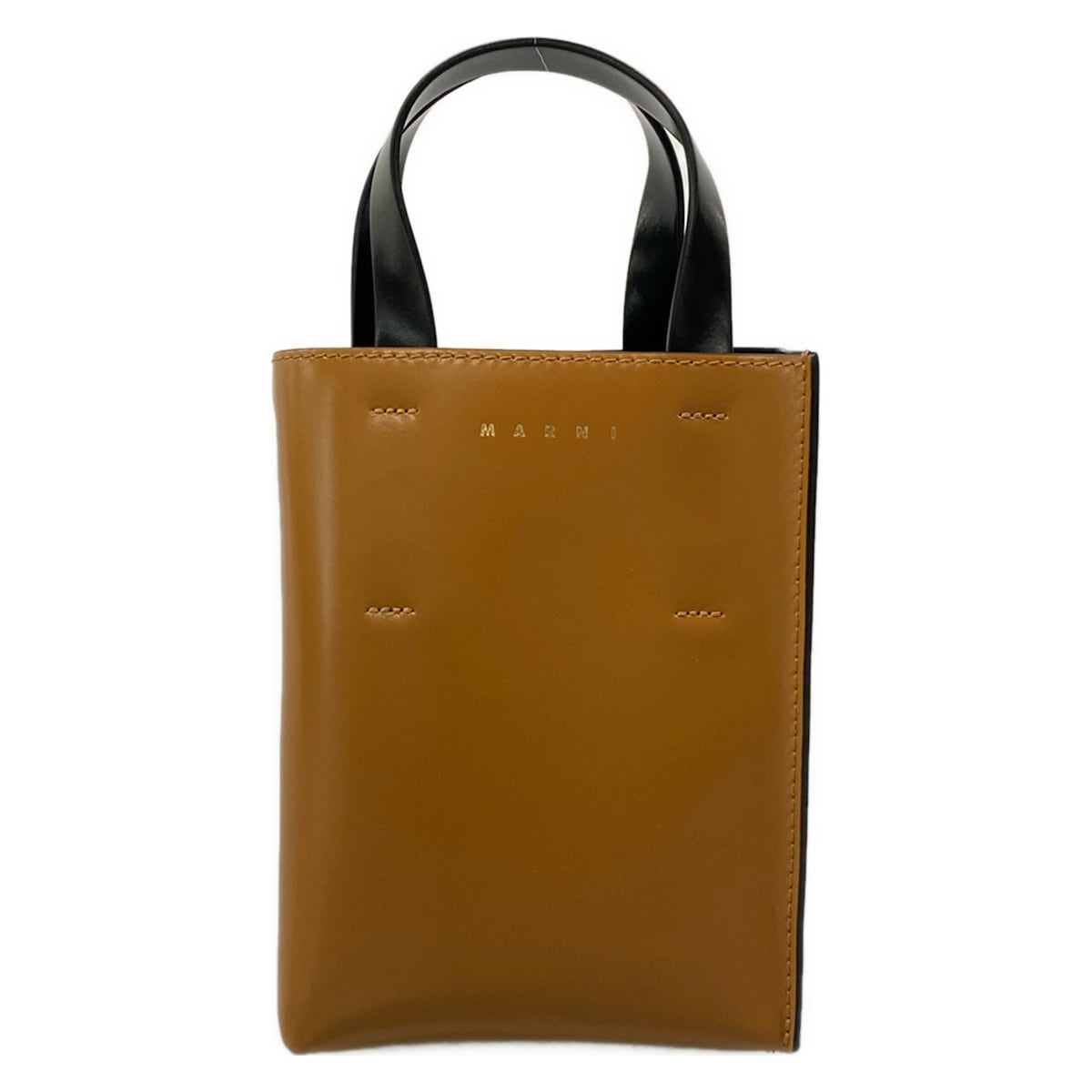 【新着】【中古】MARNI(マルニ) ミュゼオ ハンドバック ミニ御徒面子 点火装置赤銅色×黒 なめし革