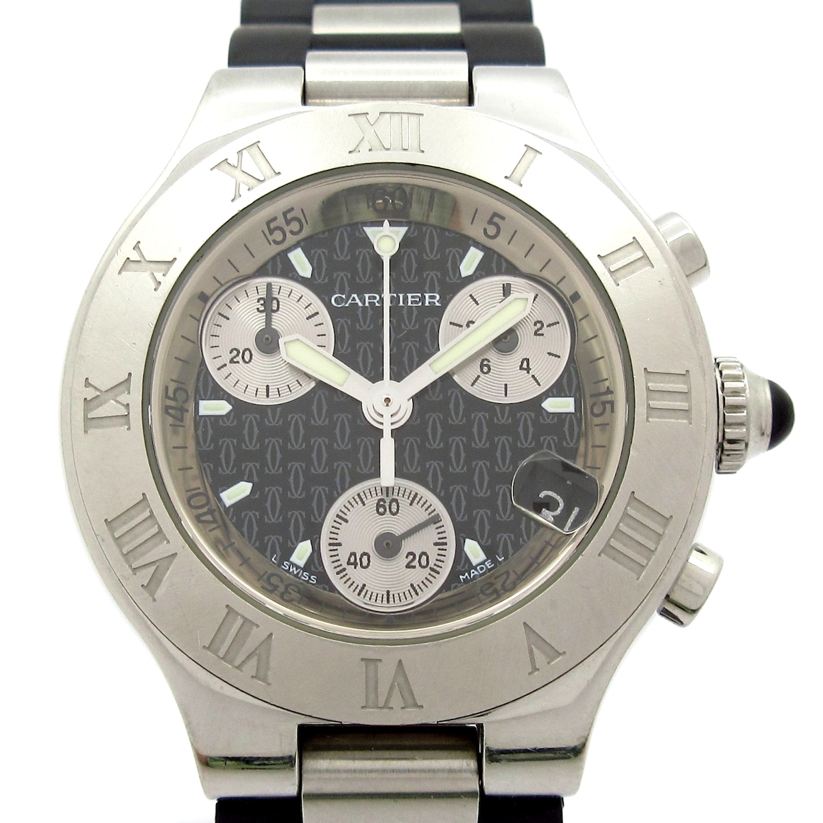 【中古】Cartier(カルティエ) 帆檣21クロノスカフSM ウオッチ クロノグラフ/天然ゴム三尺帯 黒