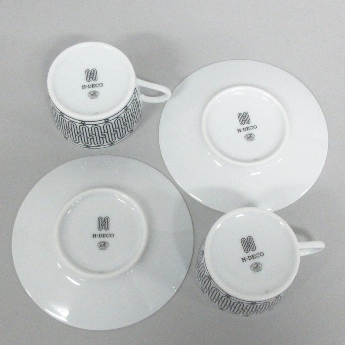 HERMES(エルメス) 食器 カップソーサー×2点 DECO 白×黒 陶器 H Hデコ