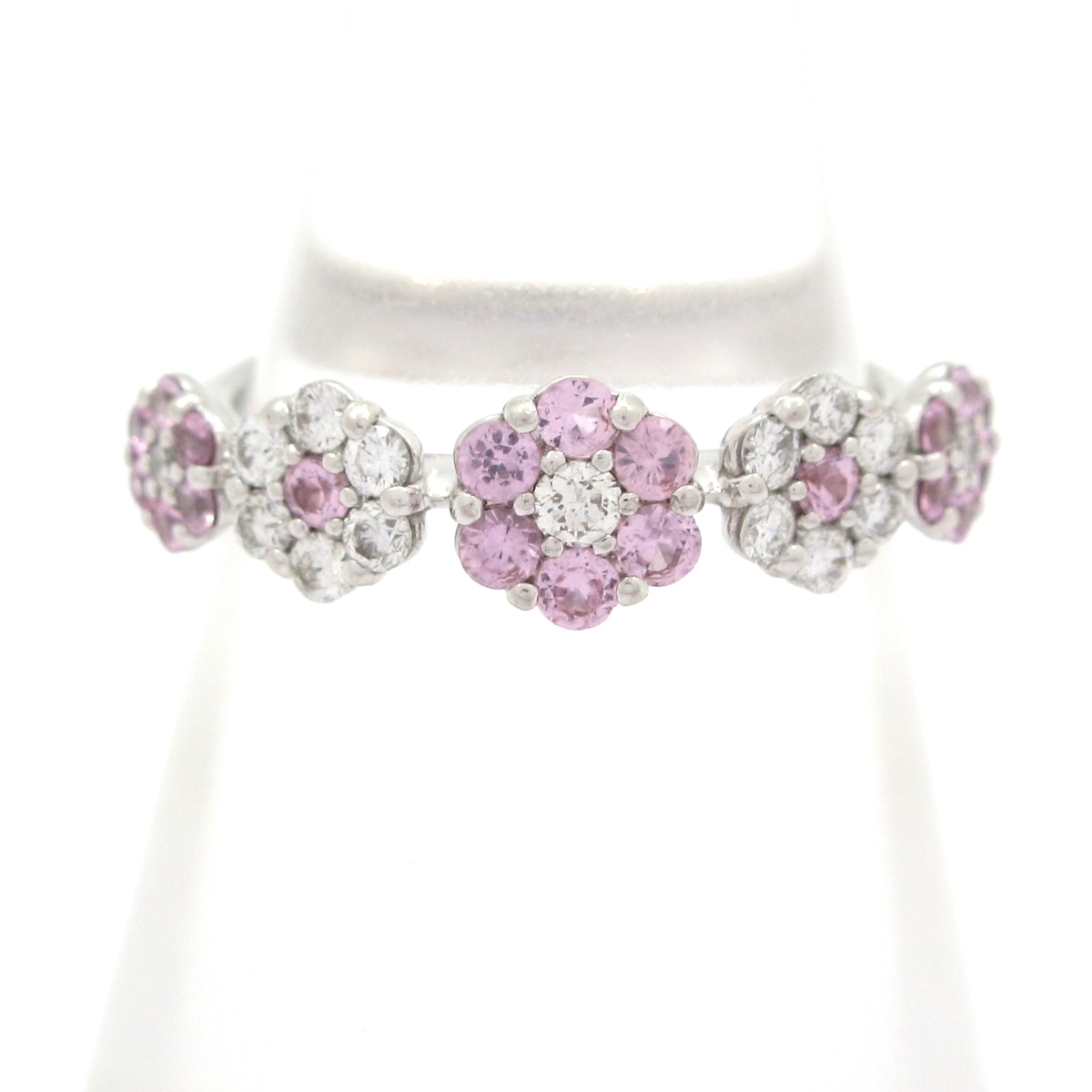 【中古】PonteVecchio(ポンテヴェキオ) リング フラワー(花)/D0.20ct/S0.28ct K18WG×ダイヤモンド×ピンクサファイア