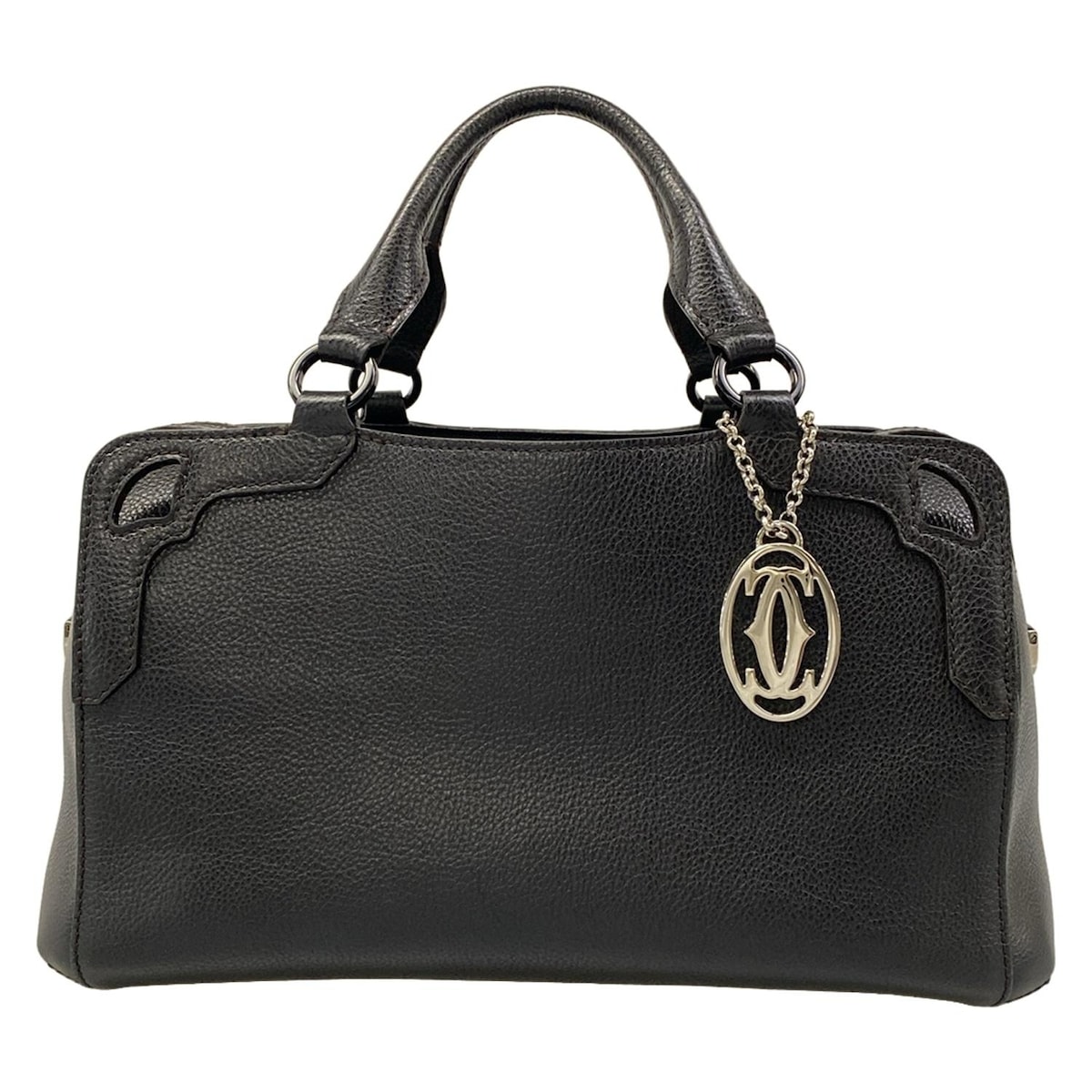 【新着】【中古】Cartier(カルティエ) マルチェロ ドゥ カルティエ ボウリングバッグ ハンドバッグ 黒 レザー