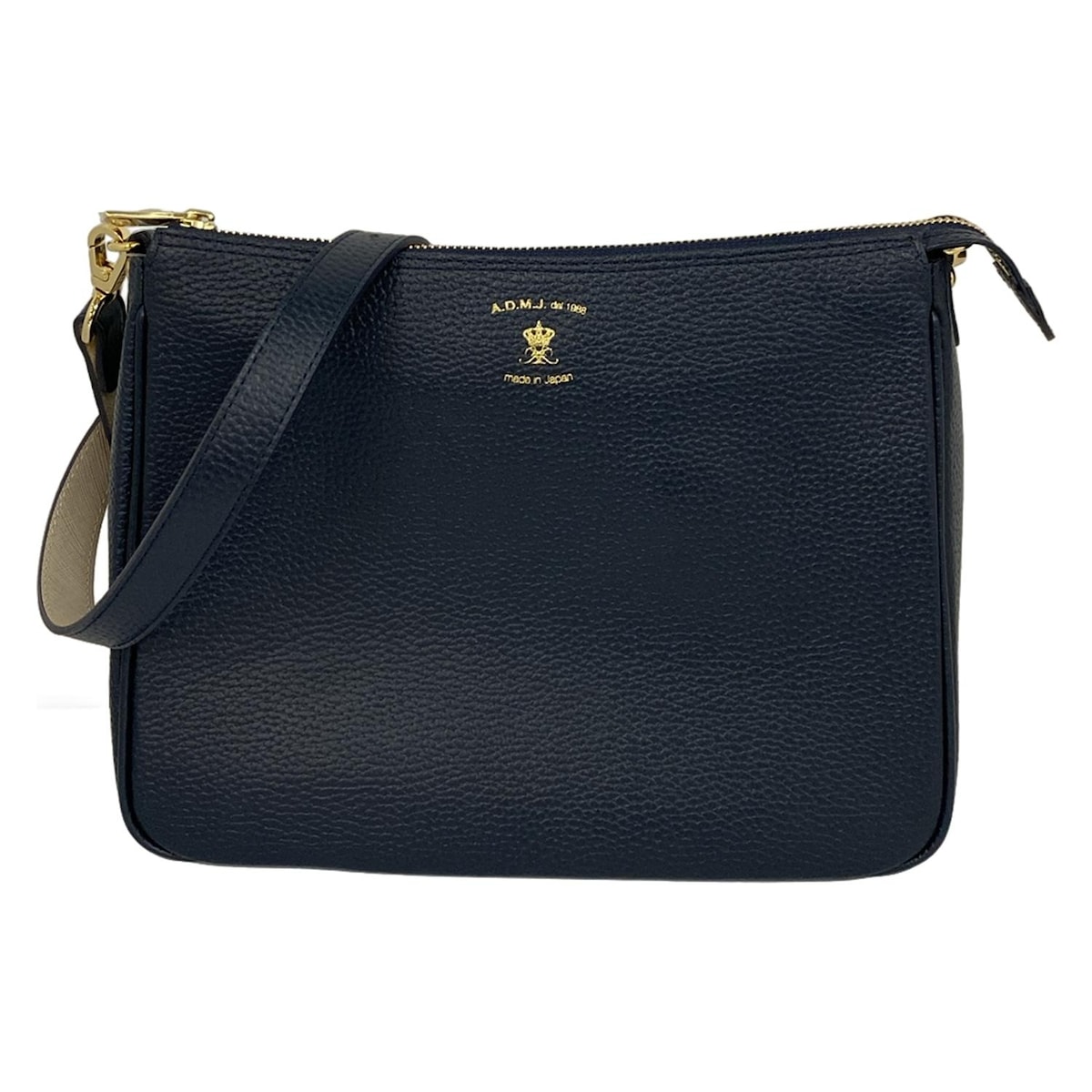 【中古】AccessoiresDeMademoiselle(ADMJ)(アクセソワ・ドゥ・マドモワゼル) ショルダーバッグ ネイビー×ゴールド レザー
