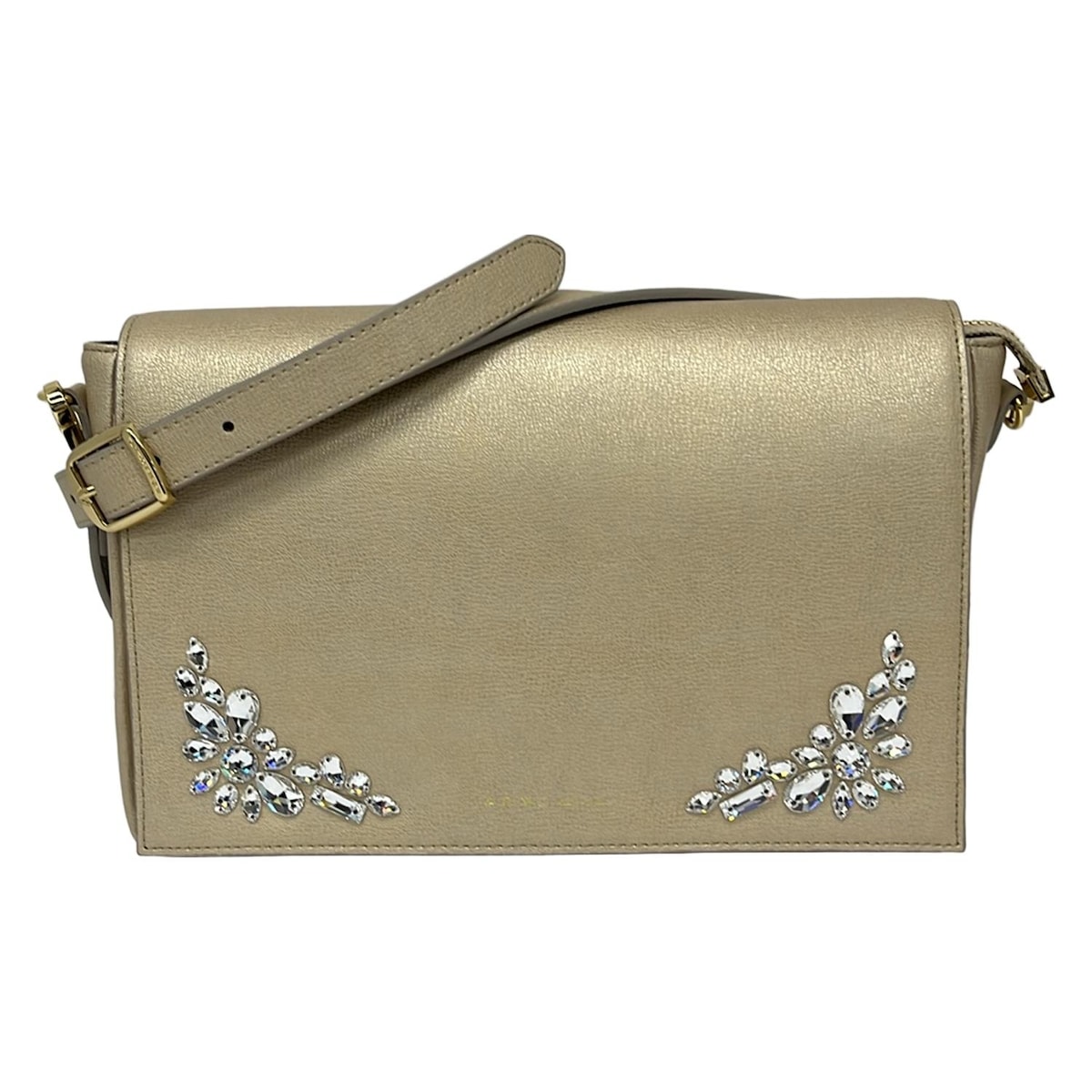 【中古】AccessoiresDeMademoiselle(ADMJ)(アクセソワ・ドゥ・マドモワゼル) ショルダーバッグ スワロフスキー/ワンショルダー ベージュ レザー