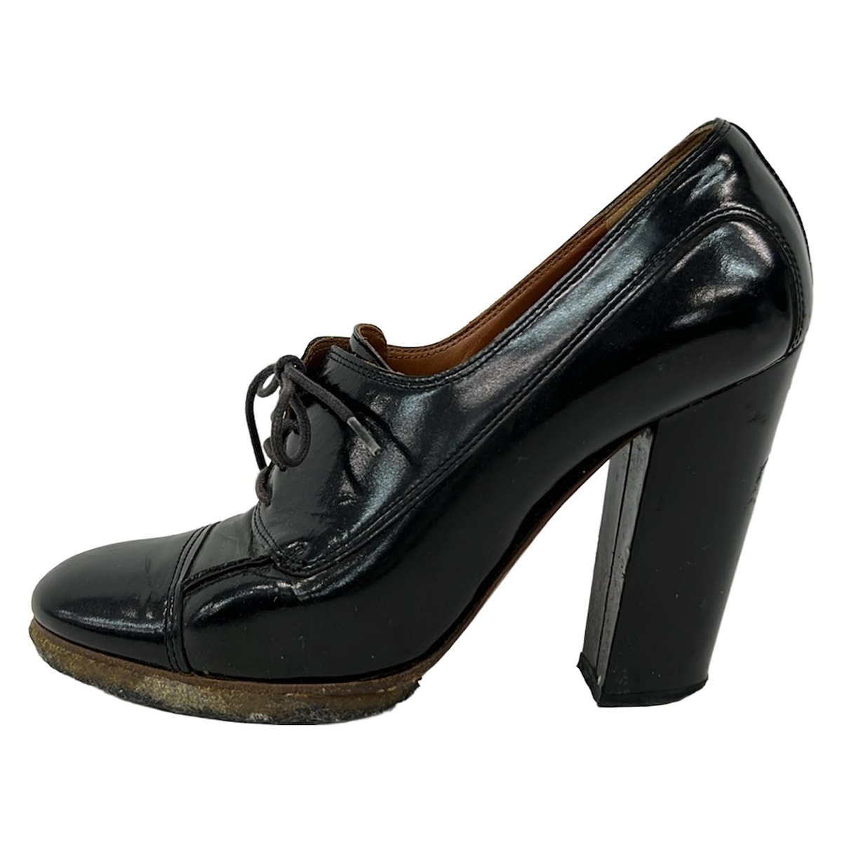 【新着】【中古】LANVIN(ランバン) パンプス レースアップ 黒 レザー