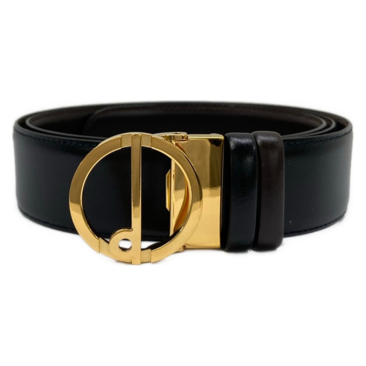 【中古】dunhill/ALFREDDUNHILL(ダン吸血鬼) 胴締め ロゴタイプバックル 黒×ゴールド なめし革