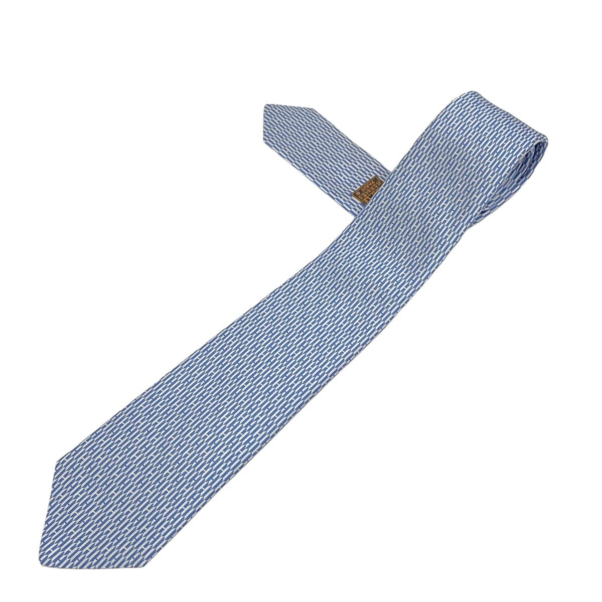 【中古】HERMES(エルメス) 地絹タイ王国 Hゴシック タイ ともし火青み/シエル 地絹