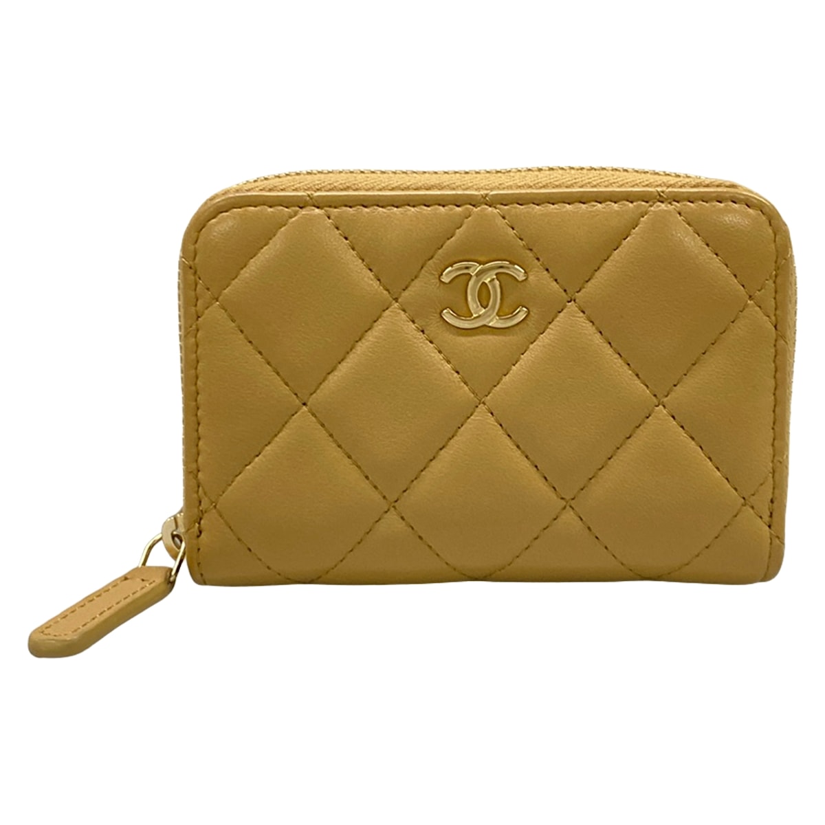 【中古】CHANEL(シャネル) 古典派音楽 ジップ 鋳貨金入れ/マトラッセ コインケース ゴールド金具/ラウンドチャック ベージュ 子ヒツジひと肌