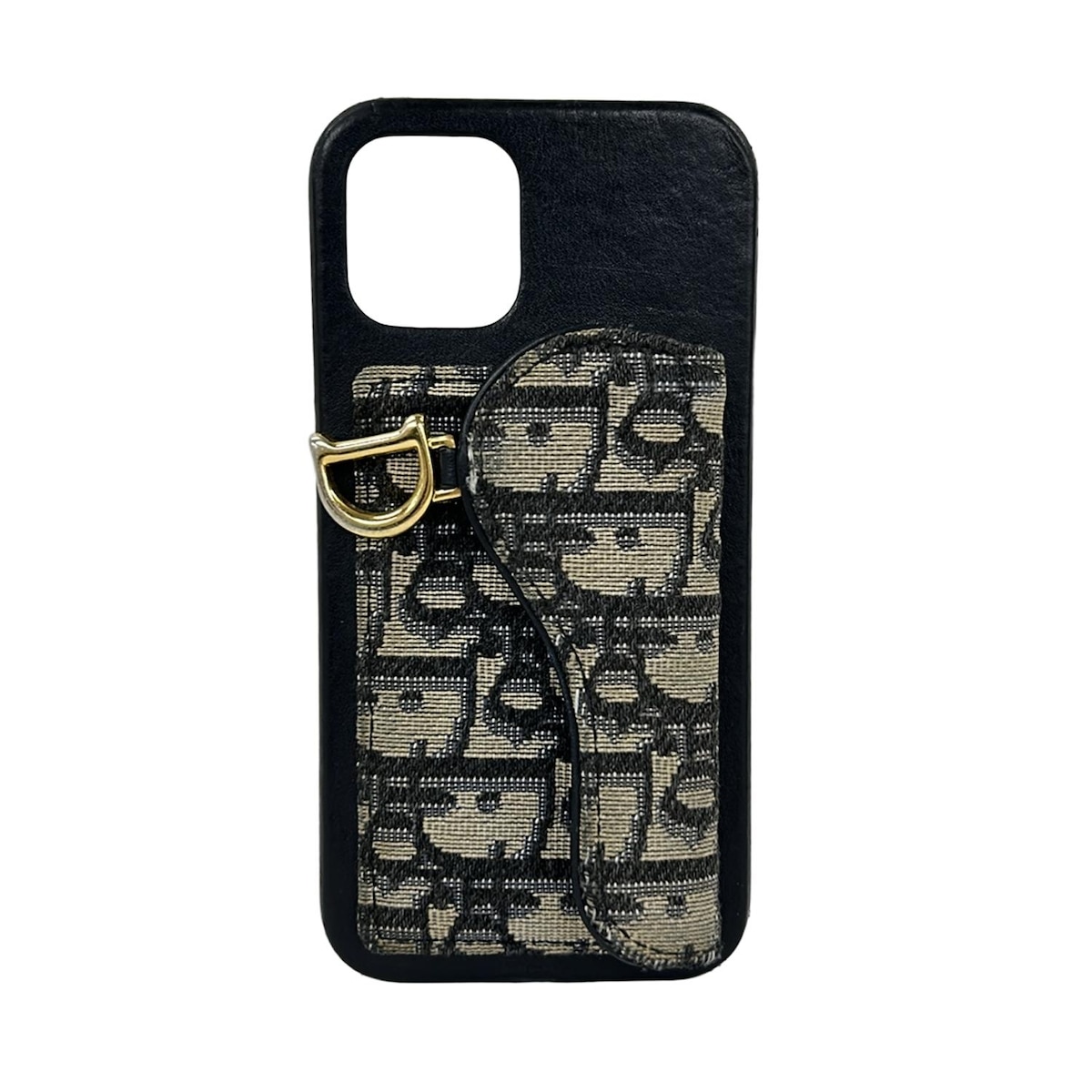 【中古】DIOR/ChristianDior(ディオール/クリスチャンディオール) ロゴグラム 携帯電話ケース スマートフォンケース ベージュ×ネイビー レザー