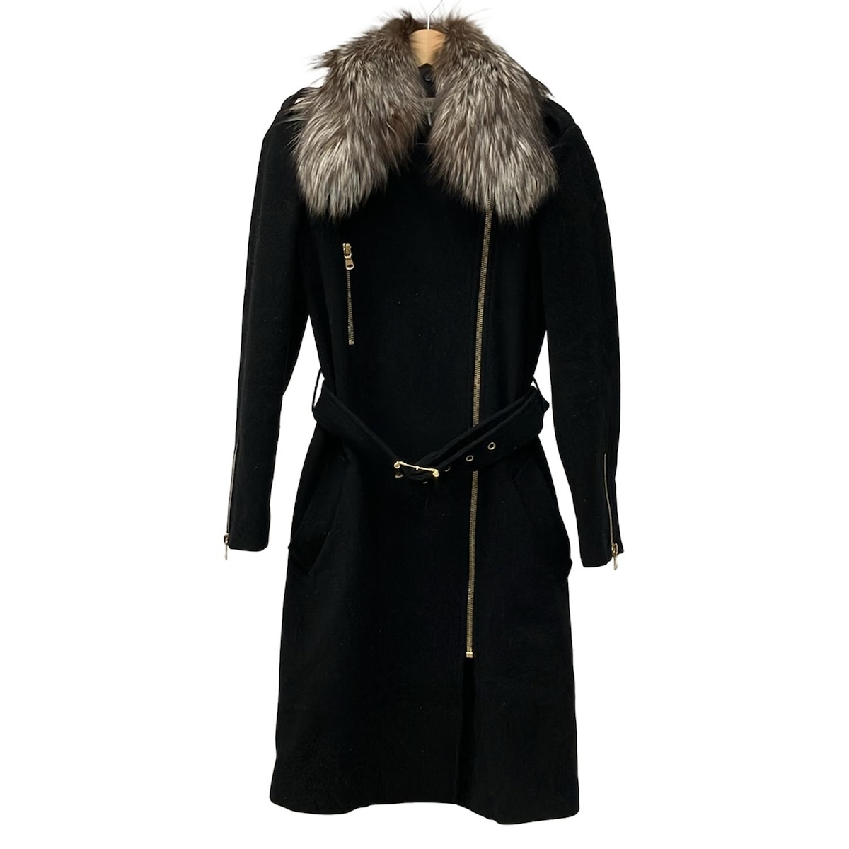 【中古】EMILIO PUCCI(PUCCI)(エミリオプッチ) コート フォックスファー/冬物 黒