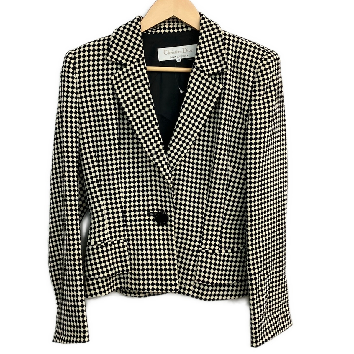【中古】DIOR/ChristianDior(ディオール/クリスチャンディオール) ジャケット チェッカーボード/袖レザー切り替え 白×黒 9,505円