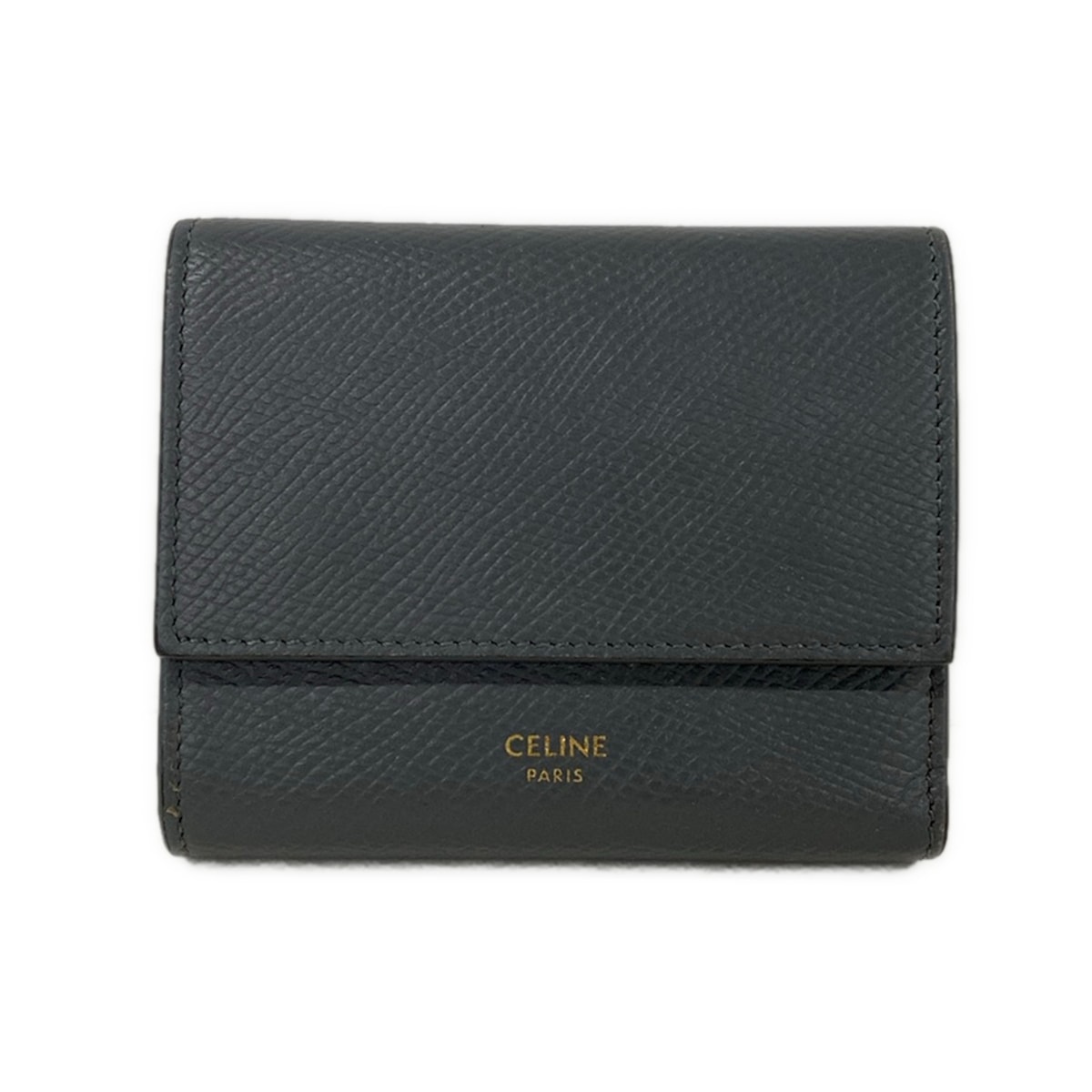 【中古】CELINE(セリーヌ) スモール トリフォールドウォレット 3つ折り紙入れ 薄墨色 なめし革