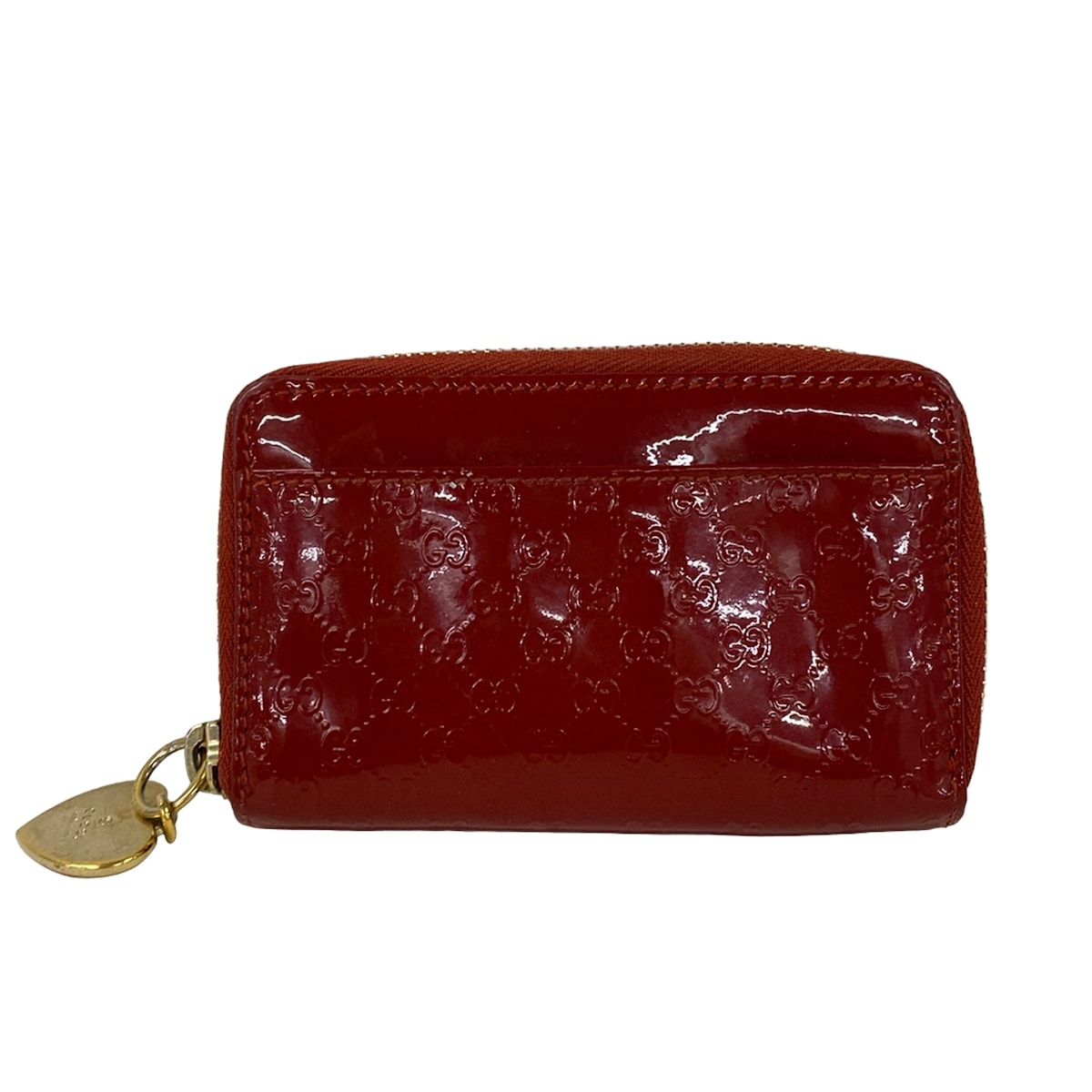 【中古】GUCCI(グッチ) マイクログッチシマ コインケース ラウンドファスナー/キーリング付き レッド レザー
