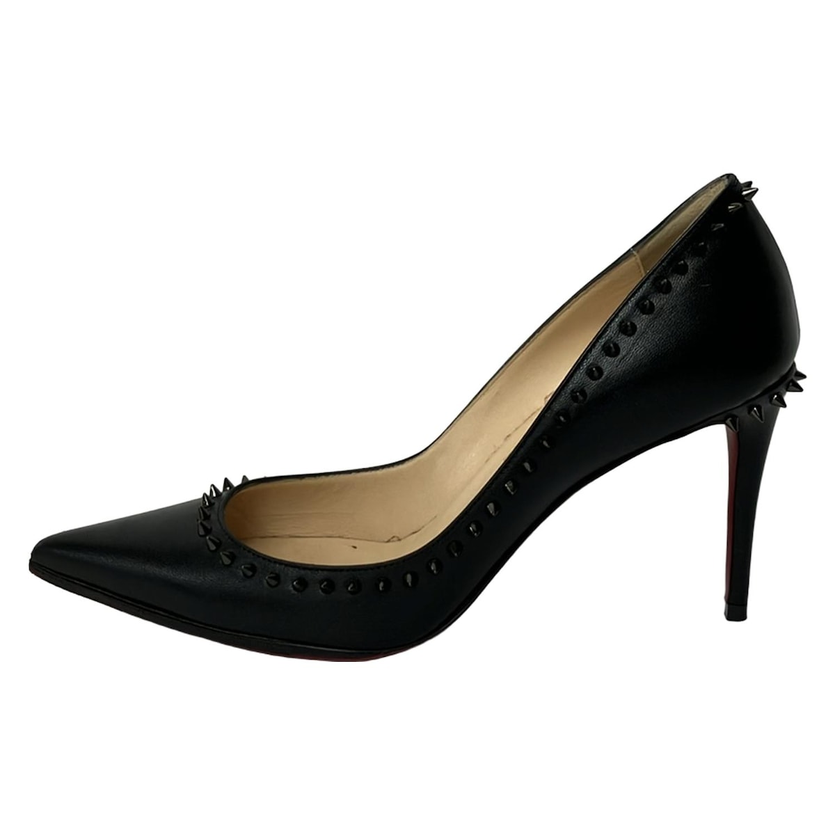 【中古】CHRISTIAN LOUBOUTIN(クリスチャンルブタン) パンプス スパイクスタッズ/アウトソール張替済 黒 レザー