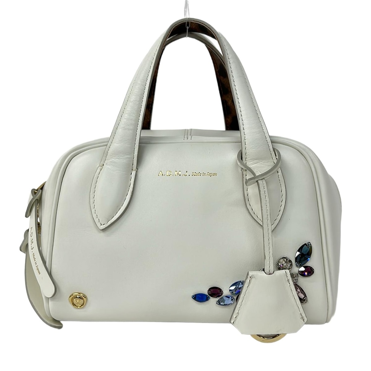 【中古】AccessoiresDeMademoiselle(ADMJ)(アクセソワ・ドゥ・マドモワゼル) ハンドバッグ スワロフスキー 白×ゴールド×マルチ レザー