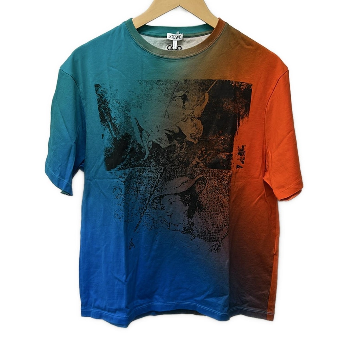 【中古】LOEWE(ロエベ) 半袖Tシャツ Sサイズ/グラデーション/フラゴナール/ブランコ ブルー×オレンジ×グリーン