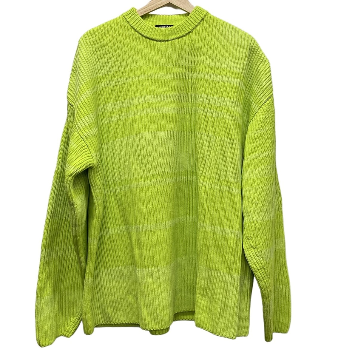 【中古】BALENCIAGA(バレンシアガ) 長袖セーター クルーネック/ネオンカラー/ボーダー/オーバーサイズ ライトグリーン