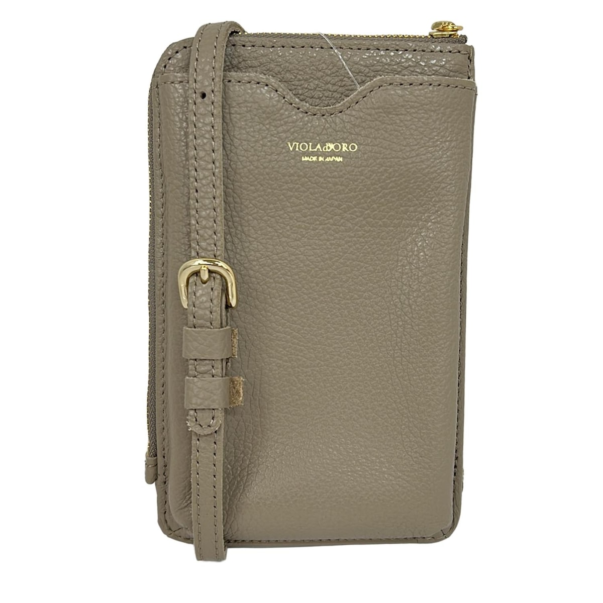 【中古】VIOLAd'ORO(ヴィオラドーロ) ADRIA ショルダーバッグ スマートフォンポシェット/ショルダーウォレット/L字ファスナー グレーベージュ レザー