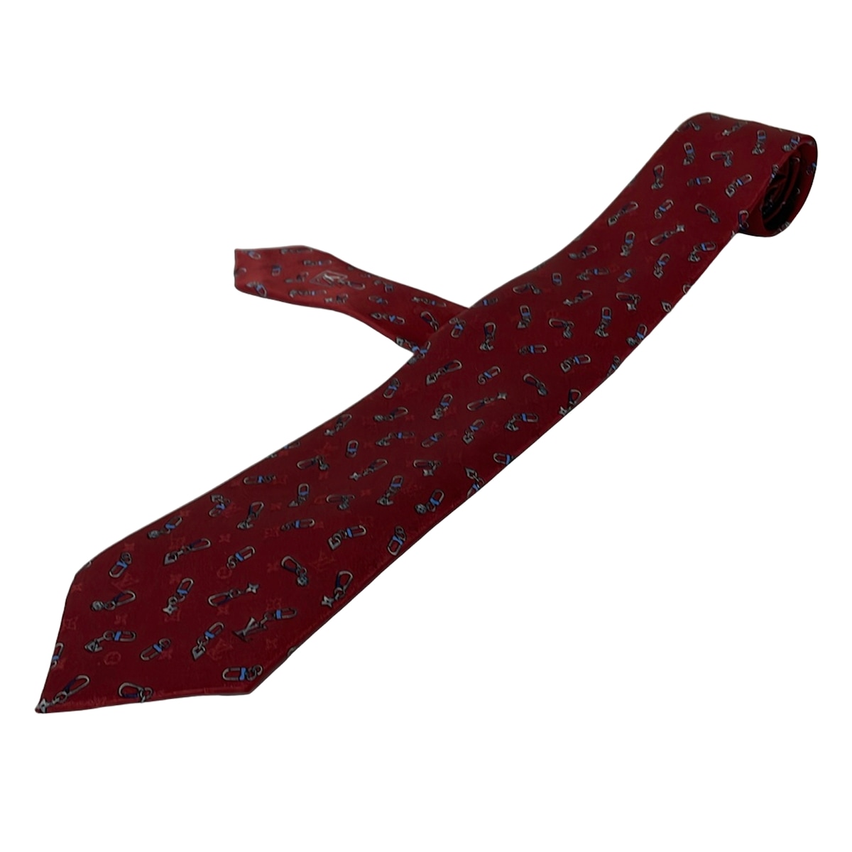 【中古】LOUIS VUITTON(ルイヴィトン) タイ 惹き付ける柄 赤いこと×ともし火青碧×薄墨色 絹地