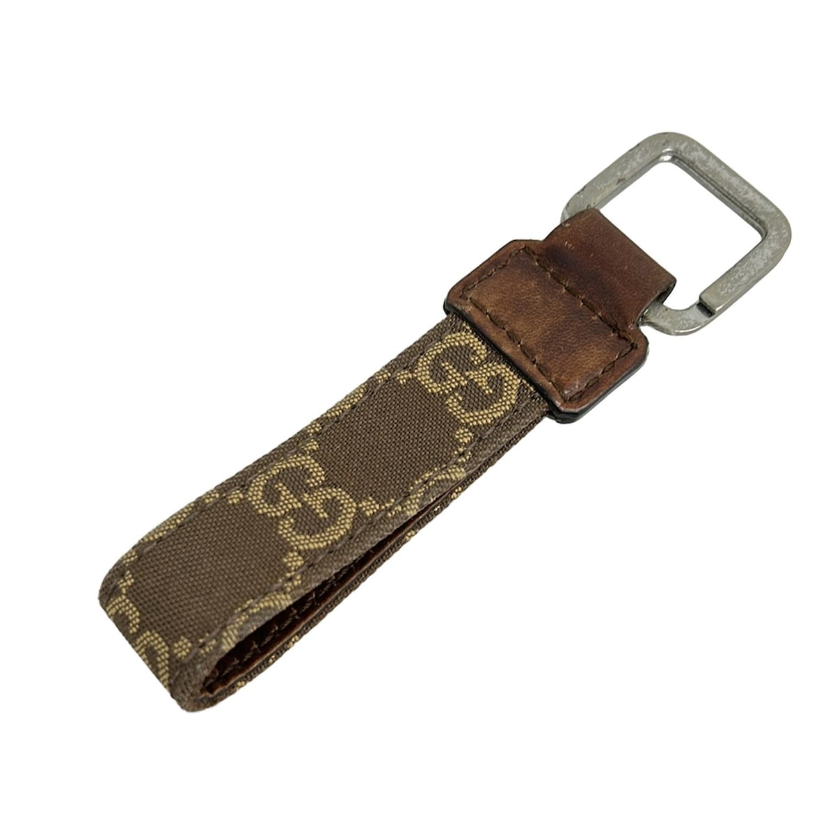 【中古】GUCCI(グッチ) GGキャンバスキーリング キーホルダー(チャーム) キーリング ダークブラウン×ブラウン×イエロー レザー