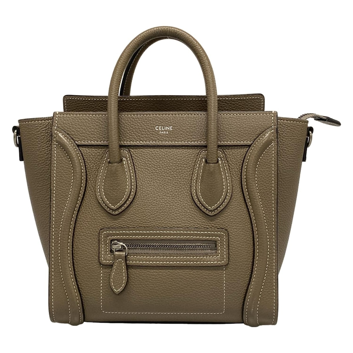 【中古】CELINE(セリーヌ) ラゲージナノショッパー ハンドバッグ グレーベージュ